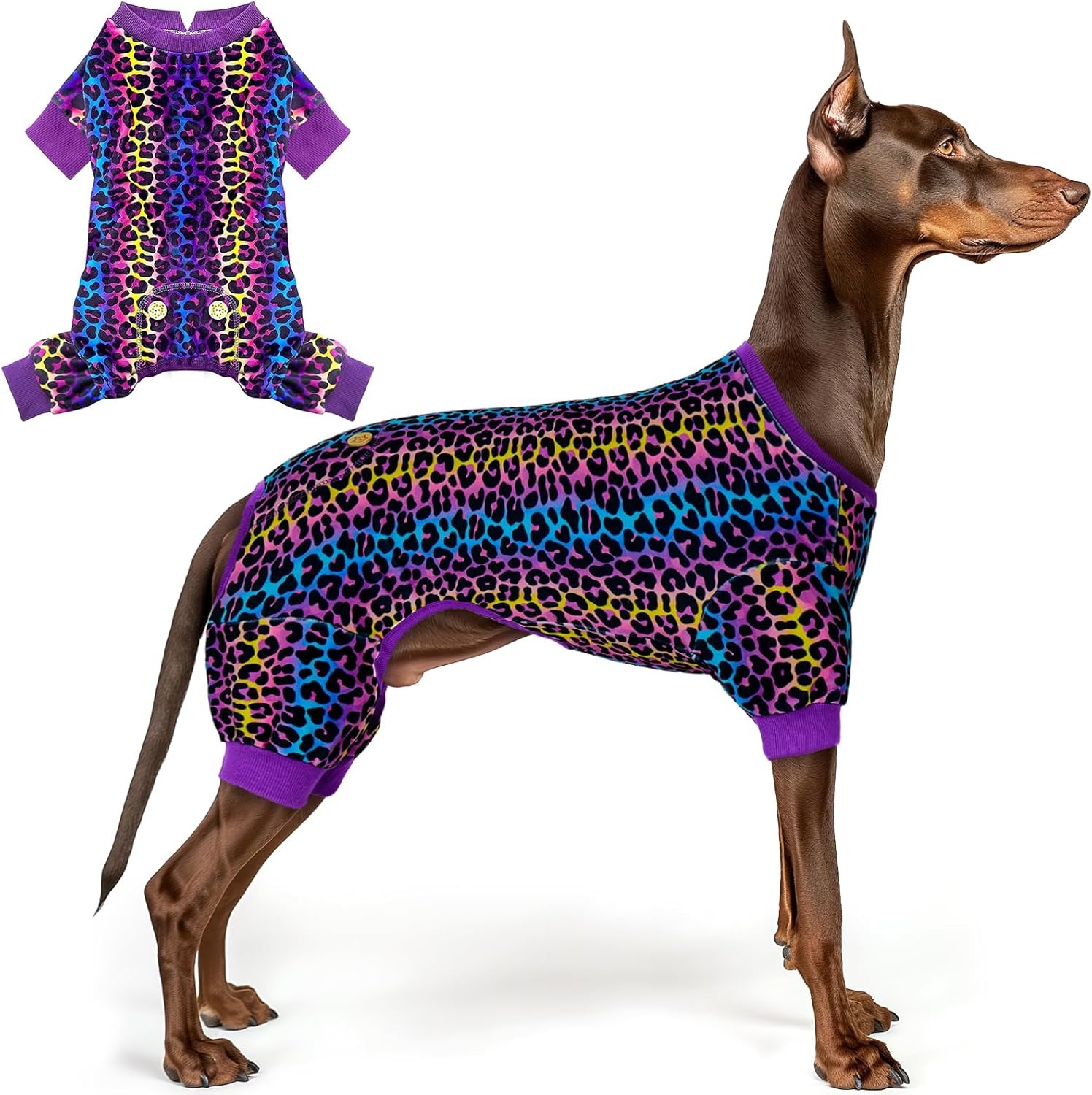 image:imageKYEESE Dog Pajamas Soft Dog Pajamas for Small Dogs Boy Girl Stretchy Dogs Pjs Velvet Pet Jumpsuit Sleepwear Comfy Jammies Lightweight Pet Onesie Outfit Donut M04 Leopard