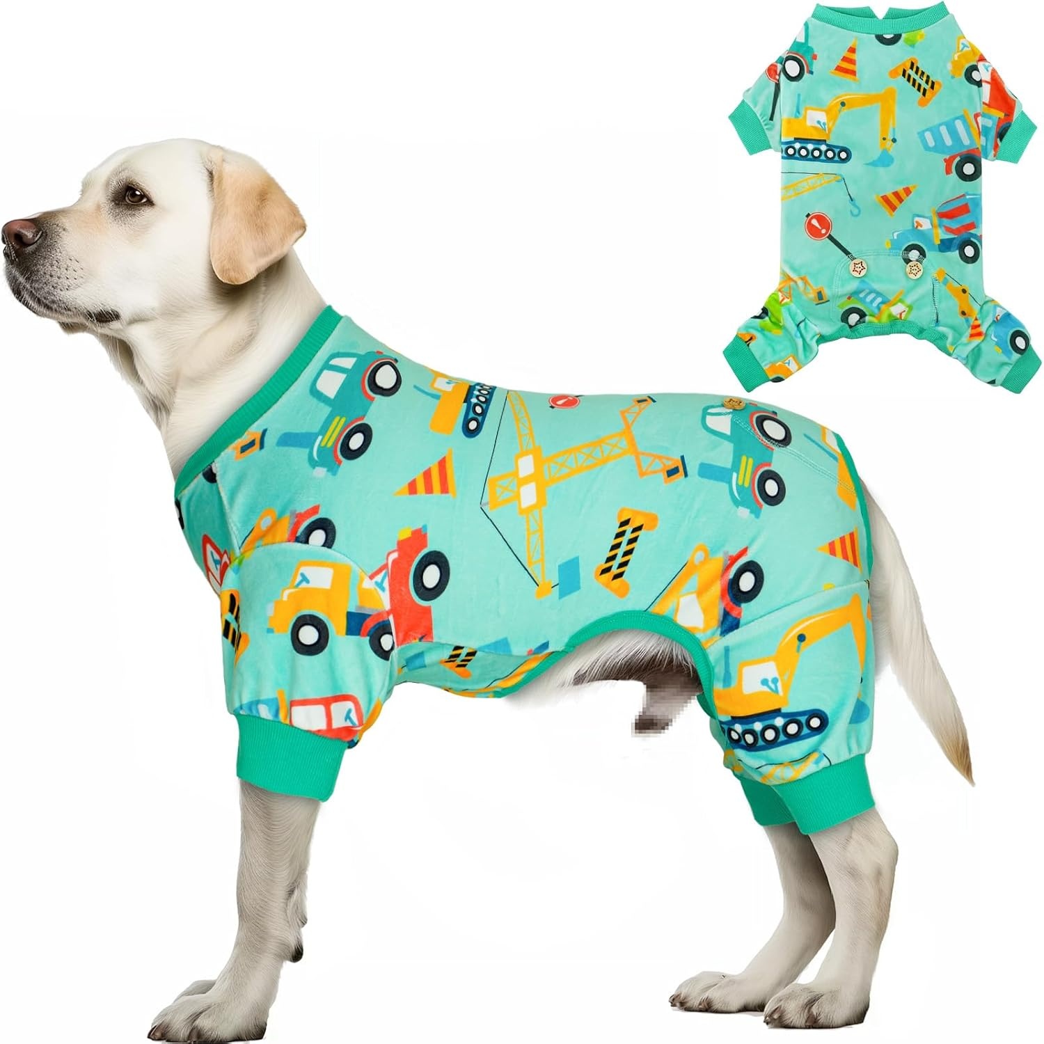 image:imageKYEESE Dog Pajamas Soft Dog Pajamas for Small Dogs Boy Girl Stretchy Dogs Pjs Velvet Pet Jumpsuit Sleepwear Comfy Jammies Lightweight Pet Onesie Outfit Donut M06 Construction Vehicles