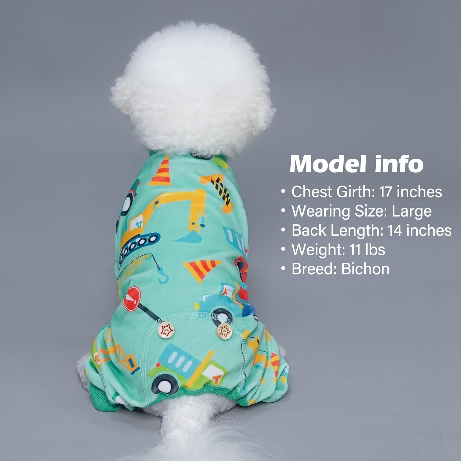 image:imageKYEESE Dog Pajamas Soft Dog Pajamas for Small Dogs Boy Girl Stretchy Dogs Pjs Velvet Pet Jumpsuit Sleepwear Comfy Jammies Lightweight Pet Onesie Outfit Donut M06 Construction Vehicles