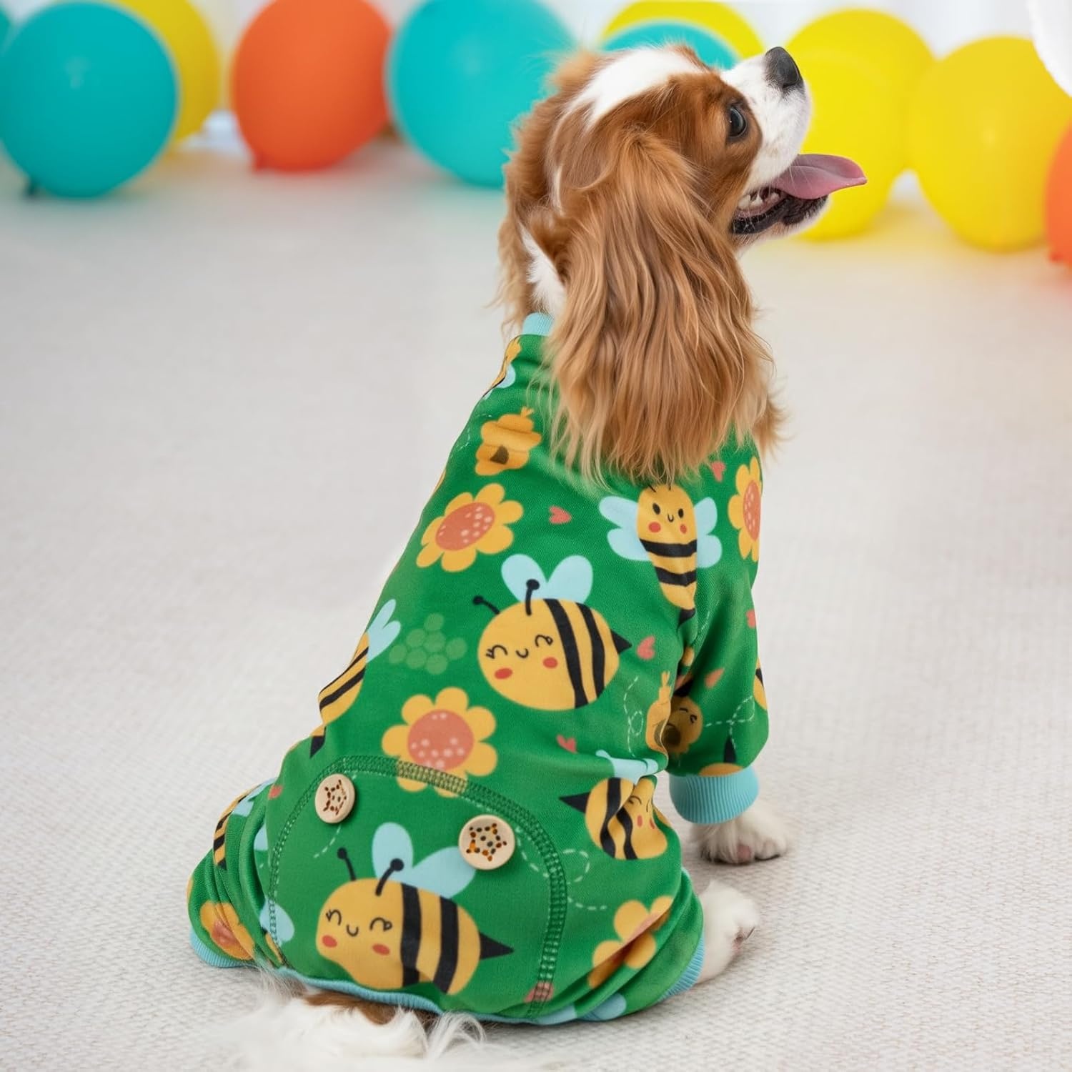 image:imageKYEESE Dog Pajamas Soft Dog Pajamas for Small Dogs Boy Girl Stretchy Dogs Pjs Velvet Pet Jumpsuit Sleepwear Comfy Jammies Lightweight Pet Onesie Outfit Donut M11 Little Bee