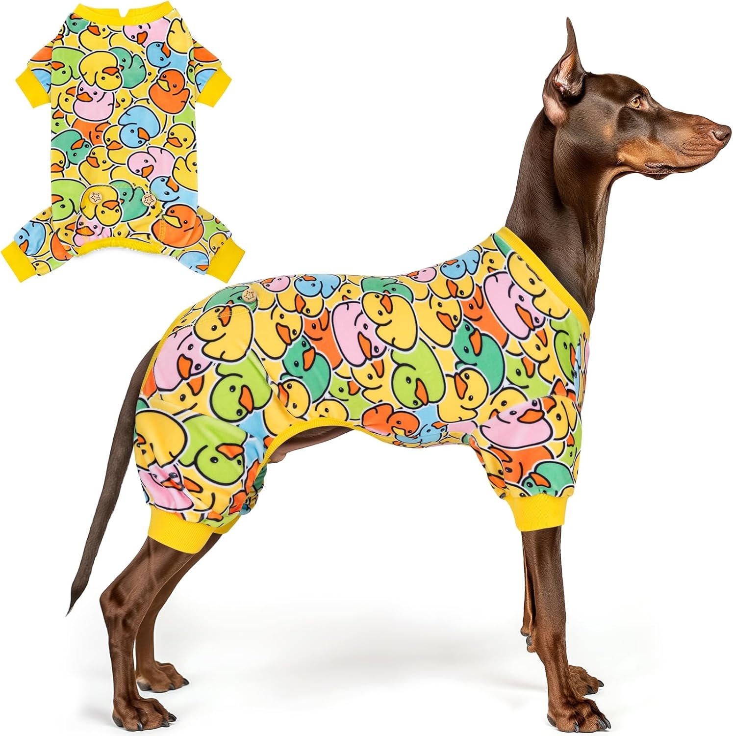 image:imageKYEESE Dog Pajamas Soft Dog Pajamas for Small Dogs Boy Girl Stretchy Dogs Pjs Velvet Pet Jumpsuit Sleepwear Comfy Jammies Lightweight Pet Onesie Outfit Donut M08 Colorful Duck