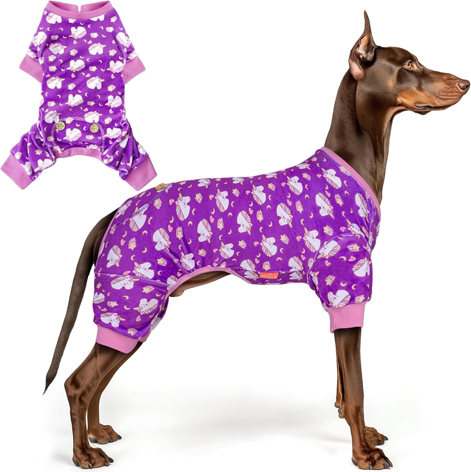 image:imageKYEESE Dog Pajamas Soft Dog Pajamas for Small Dogs Boy Girl Stretchy Dogs Pjs Velvet Pet Jumpsuit Sleepwear Comfy Jammies Lightweight Pet Onesie Outfit Donut M02 Unicorn Purple