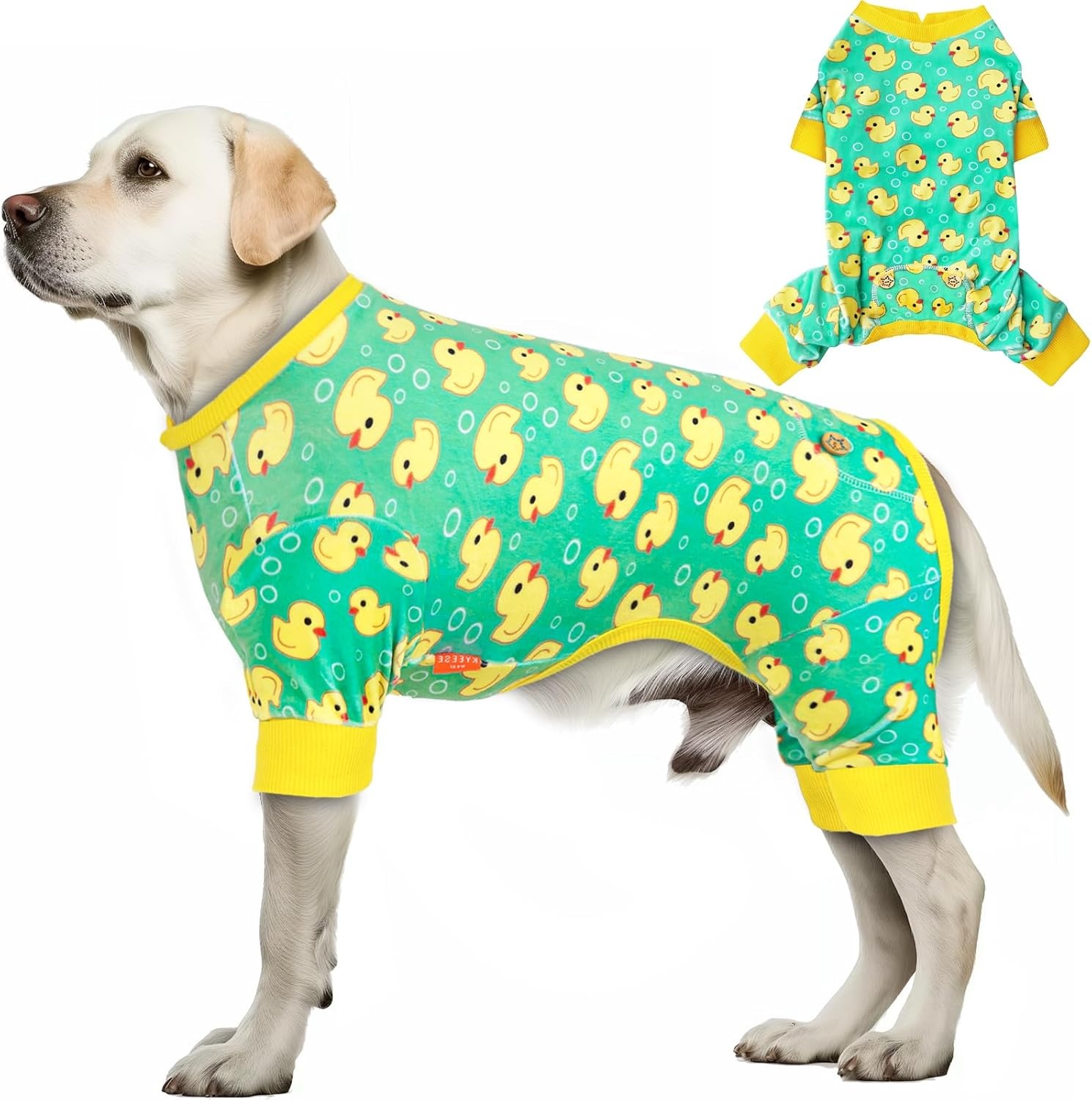 image:imageKYEESE Dog Pajamas Soft Dog Pajamas for Small Dogs Boy Girl Stretchy Dogs Pjs Velvet Pet Jumpsuit Sleepwear Comfy Jammies Lightweight Pet Onesie Outfit Donut M01 Yellow Duck