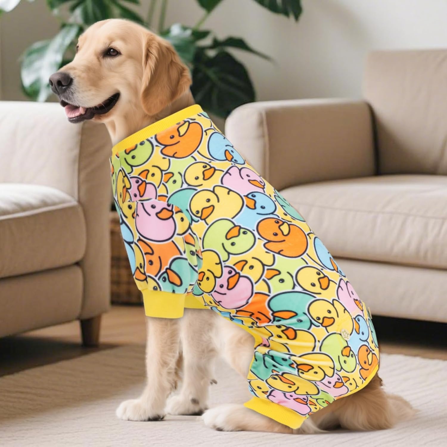 image:imageKYEESE Dog Pajamas Soft Dog Pajamas for Small Dogs Boy Girl Stretchy Dogs Pjs Velvet Pet Jumpsuit Sleepwear Comfy Jammies Lightweight Pet Onesie Outfit Donut M08 Colorful Duck