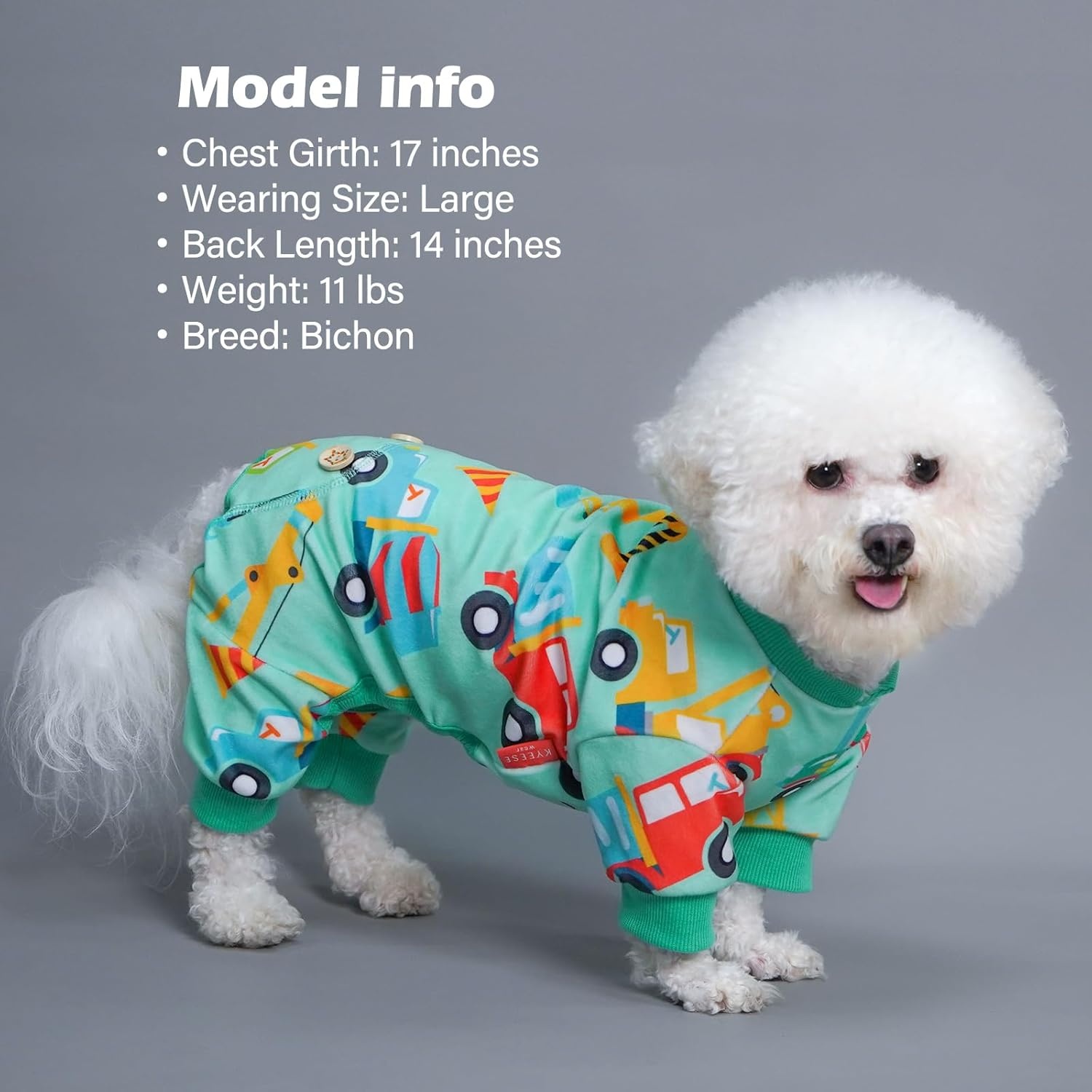 image:imageKYEESE Dog Pajamas Soft Dog Pajamas for Small Dogs Boy Girl Stretchy Dogs Pjs Velvet Pet Jumpsuit Sleepwear Comfy Jammies Lightweight Pet Onesie Outfit Donut M06 Construction Vehicles
