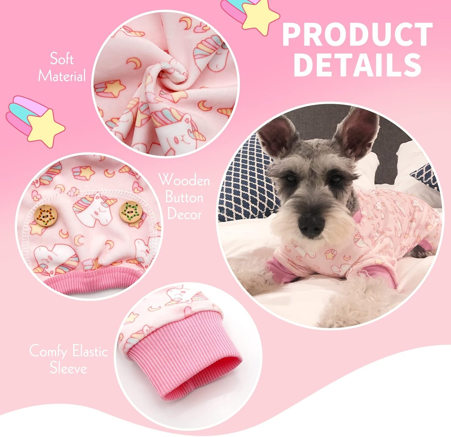 image:imageKYEESE Dog Pajamas Soft Dog Pajamas for Small Dogs Boy Girl Stretchy Dogs Pjs Velvet Pet Jumpsuit Sleepwear Comfy Jammies Lightweight Pet Onesie Outfit Donut M03 Unicorn Pink