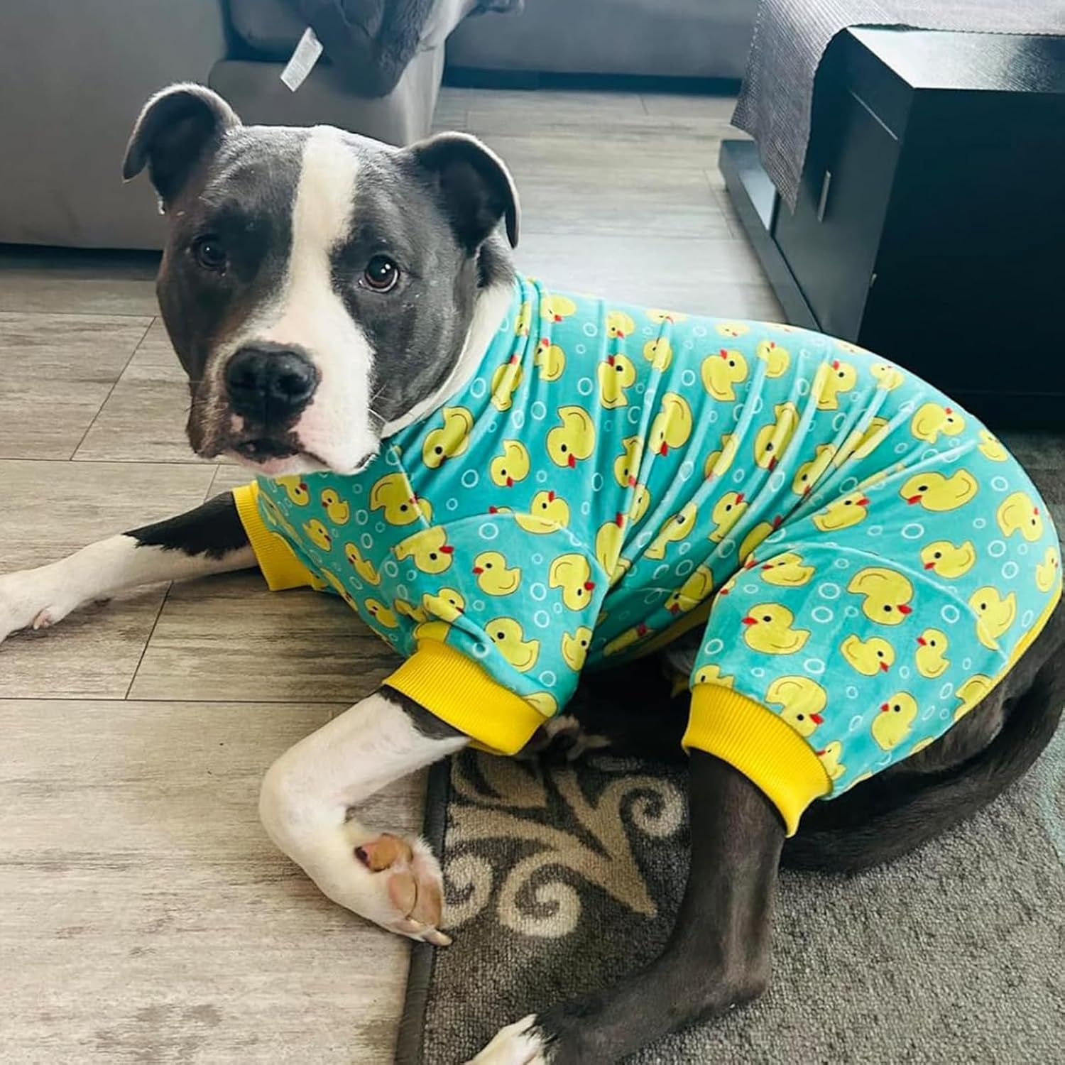 image:imageKYEESE Dog Pajamas Soft Dog Pajamas for Small Dogs Boy Girl Stretchy Dogs Pjs Velvet Pet Jumpsuit Sleepwear Comfy Jammies Lightweight Pet Onesie Outfit Donut M01 Yellow Duck