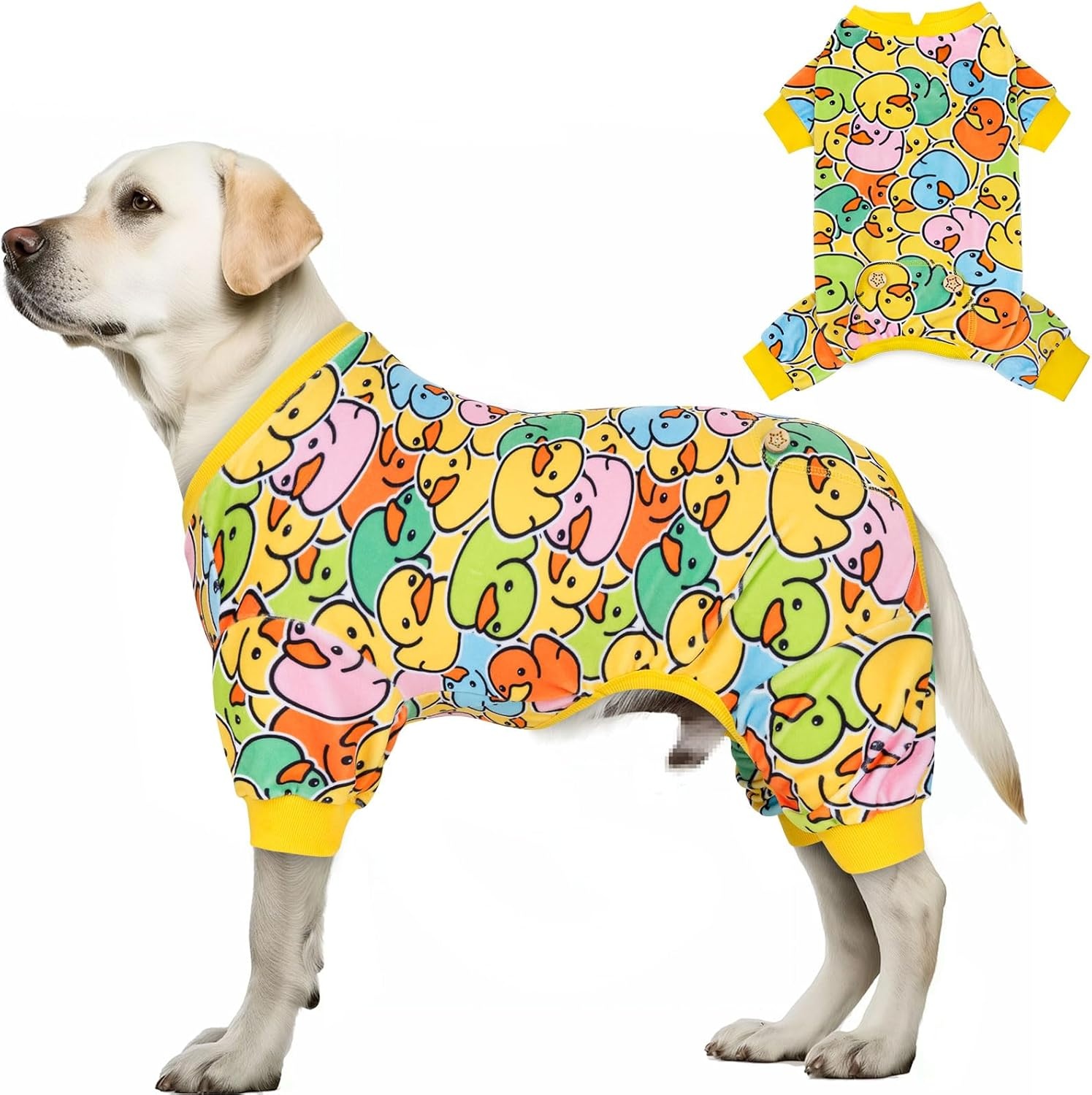 image:imageKYEESE Dog Pajamas Soft Dog Pajamas for Small Dogs Boy Girl Stretchy Dogs Pjs Velvet Pet Jumpsuit Sleepwear Comfy Jammies Lightweight Pet Onesie Outfit Donut M08 Colorful Duck