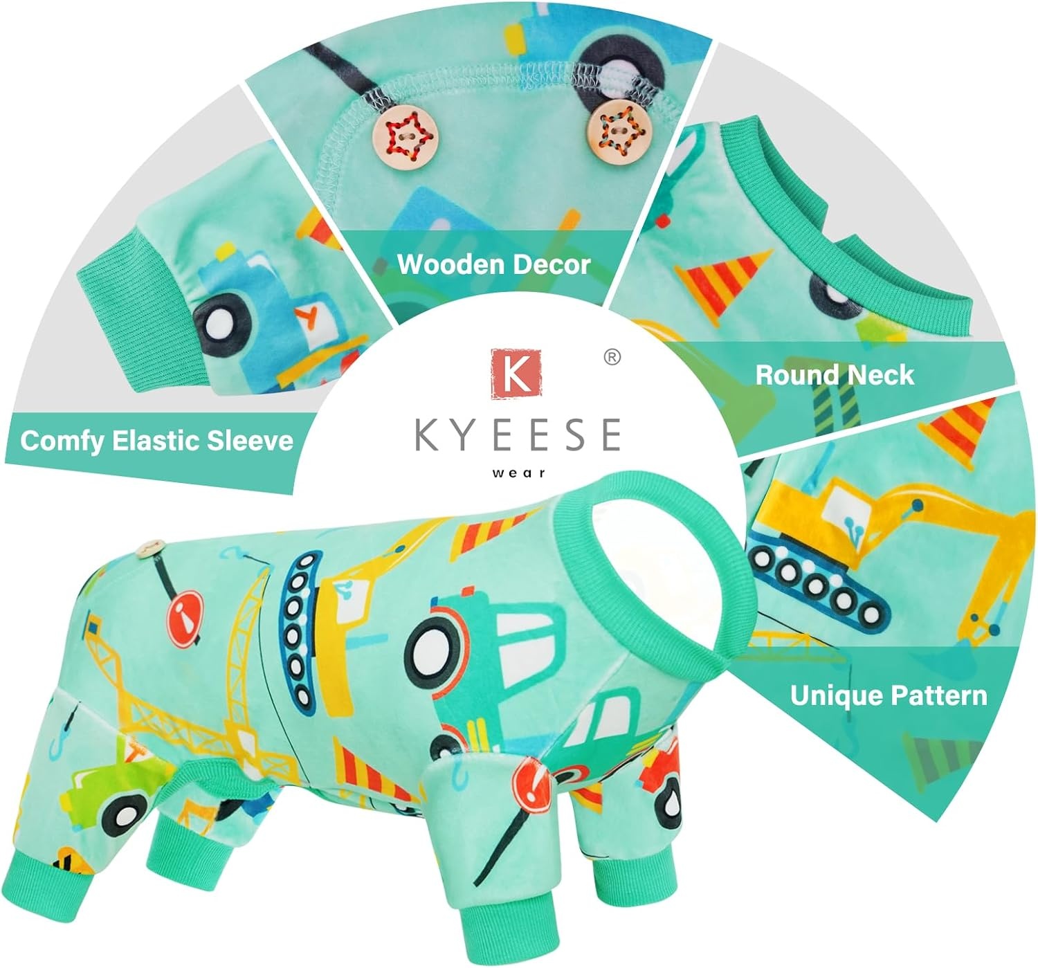 image:imageKYEESE Dog Pajamas Soft Dog Pajamas for Small Dogs Boy Girl Stretchy Dogs Pjs Velvet Pet Jumpsuit Sleepwear Comfy Jammies Lightweight Pet Onesie Outfit Donut M06 Construction Vehicles