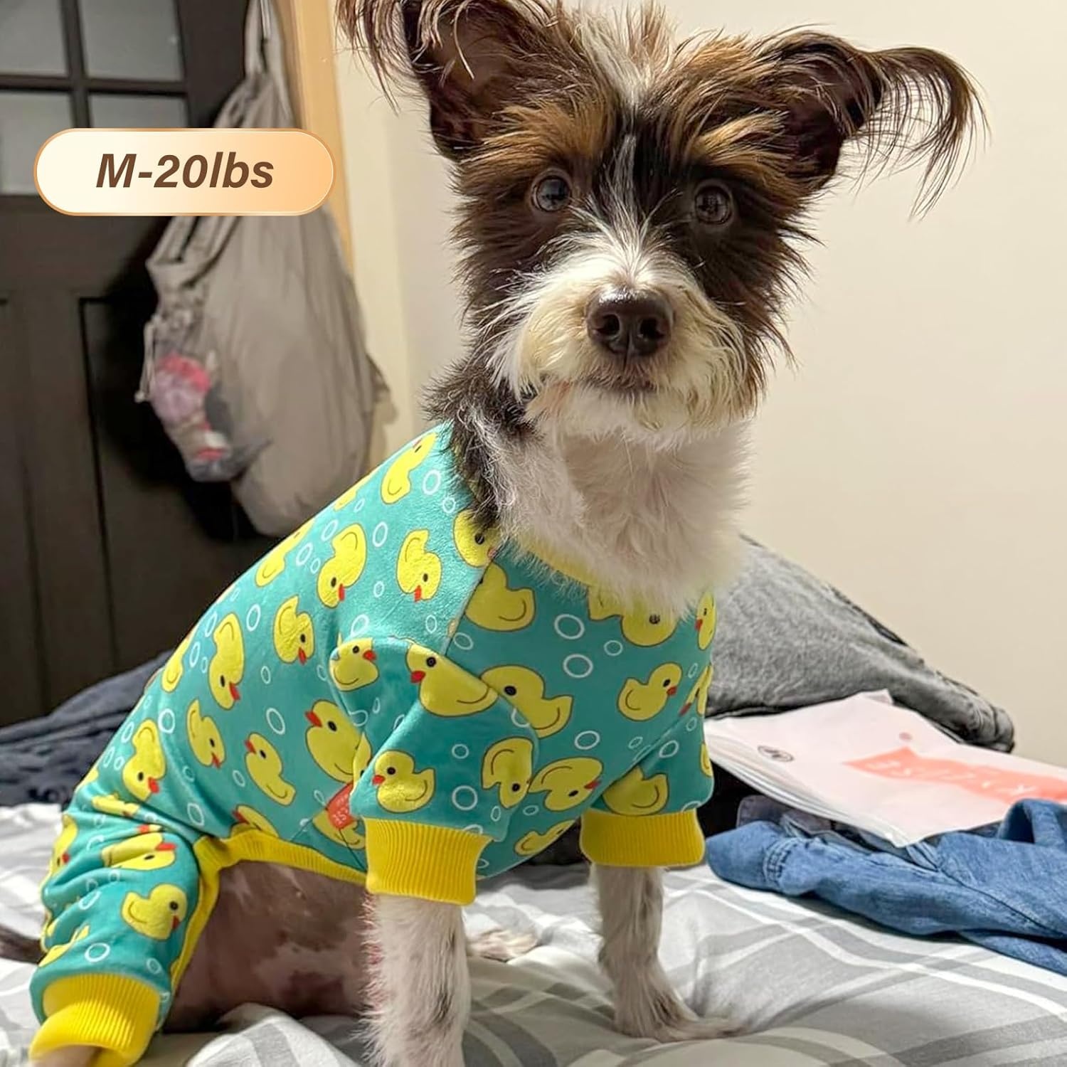 image:imageKYEESE Dog Pajamas Soft Dog Pajamas for Small Dogs Boy Girl Stretchy Dogs Pjs Velvet Pet Jumpsuit Sleepwear Comfy Jammies Lightweight Pet Onesie Outfit Donut M01 Yellow Duck
