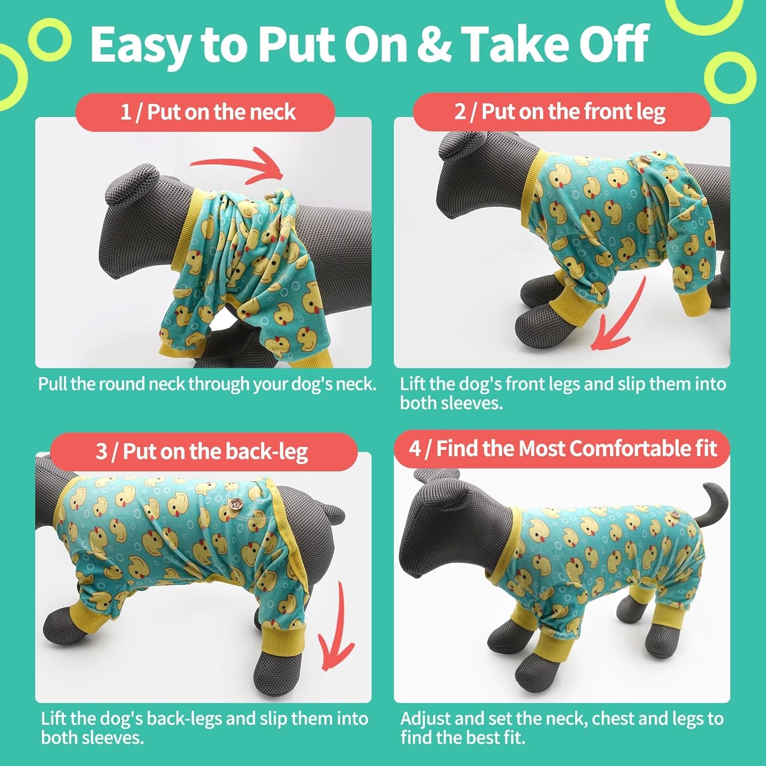 image:imageKYEESE Dog Pajamas Soft Dog Pajamas for Small Dogs Boy Girl Stretchy Dogs Pjs Velvet Pet Jumpsuit Sleepwear Comfy Jammies Lightweight Pet Onesie Outfit Donut M01 Yellow Duck