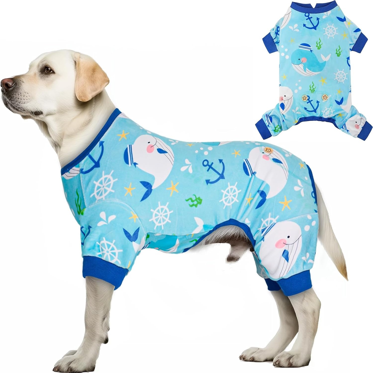 image:imageKYEESE Dog Pajamas Soft Dog Pajamas for Small Dogs Boy Girl Stretchy Dogs Pjs Velvet Pet Jumpsuit Sleepwear Comfy Jammies Lightweight Pet Onesie Outfit Donut M07 Whale