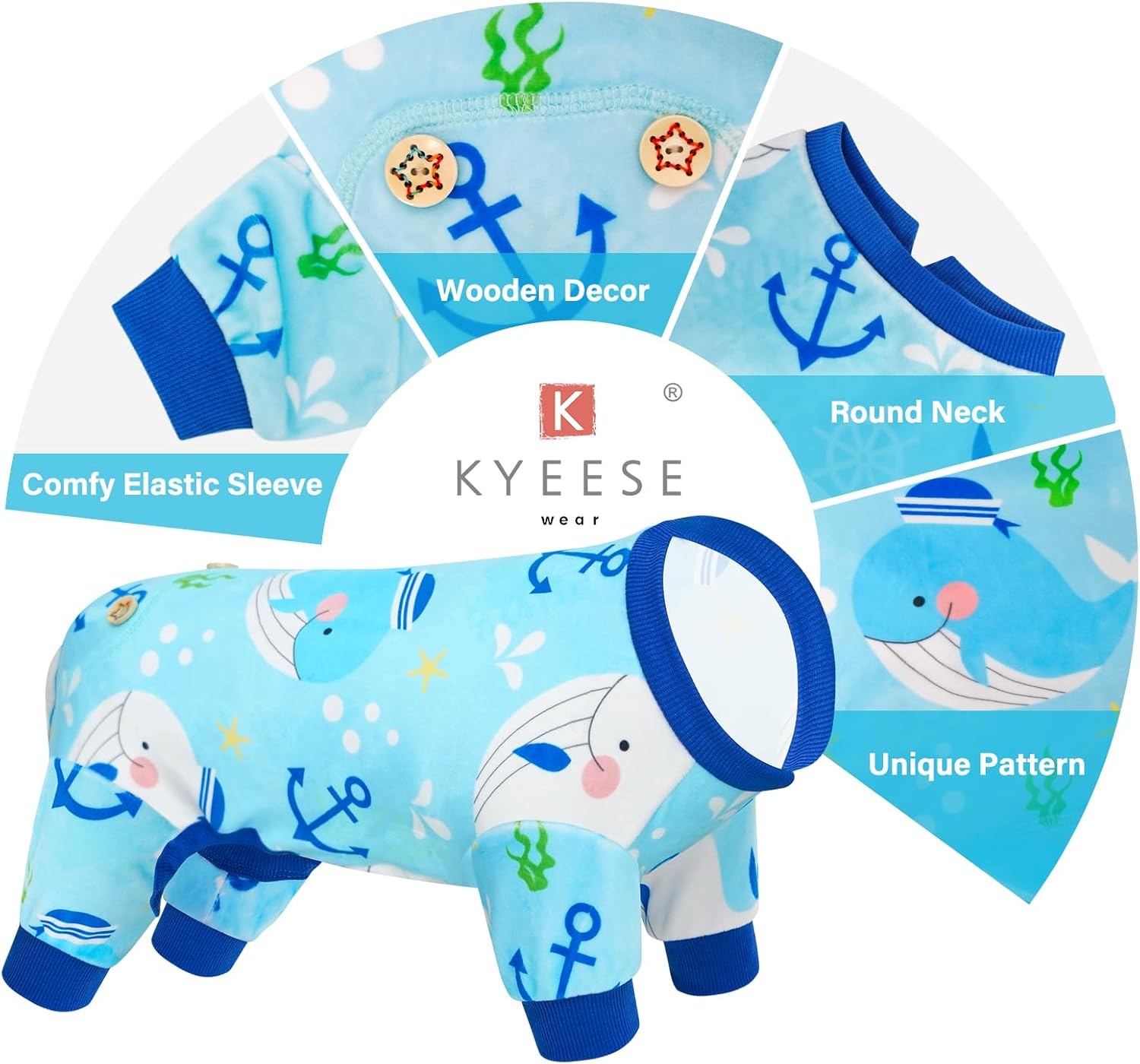 image:imageKYEESE Dog Pajamas Soft Dog Pajamas for Small Dogs Boy Girl Stretchy Dogs Pjs Velvet Pet Jumpsuit Sleepwear Comfy Jammies Lightweight Pet Onesie Outfit Donut M07 Whale