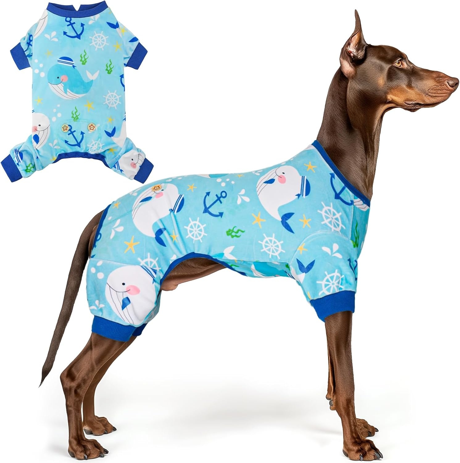 image:imageKYEESE Dog Pajamas Soft Dog Pajamas for Small Dogs Boy Girl Stretchy Dogs Pjs Velvet Pet Jumpsuit Sleepwear Comfy Jammies Lightweight Pet Onesie Outfit Donut M07 Whale