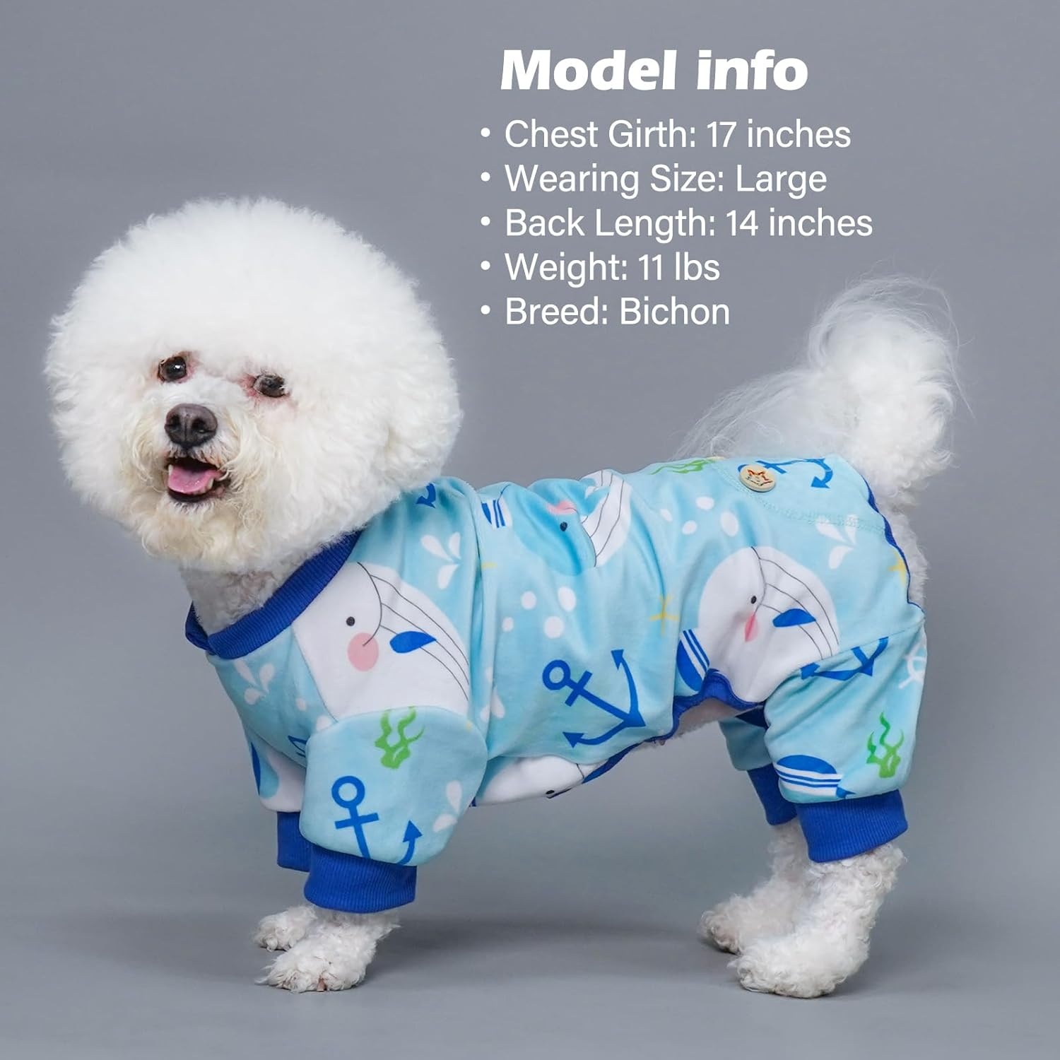 image:imageKYEESE Dog Pajamas Soft Dog Pajamas for Small Dogs Boy Girl Stretchy Dogs Pjs Velvet Pet Jumpsuit Sleepwear Comfy Jammies Lightweight Pet Onesie Outfit Donut M07 Whale