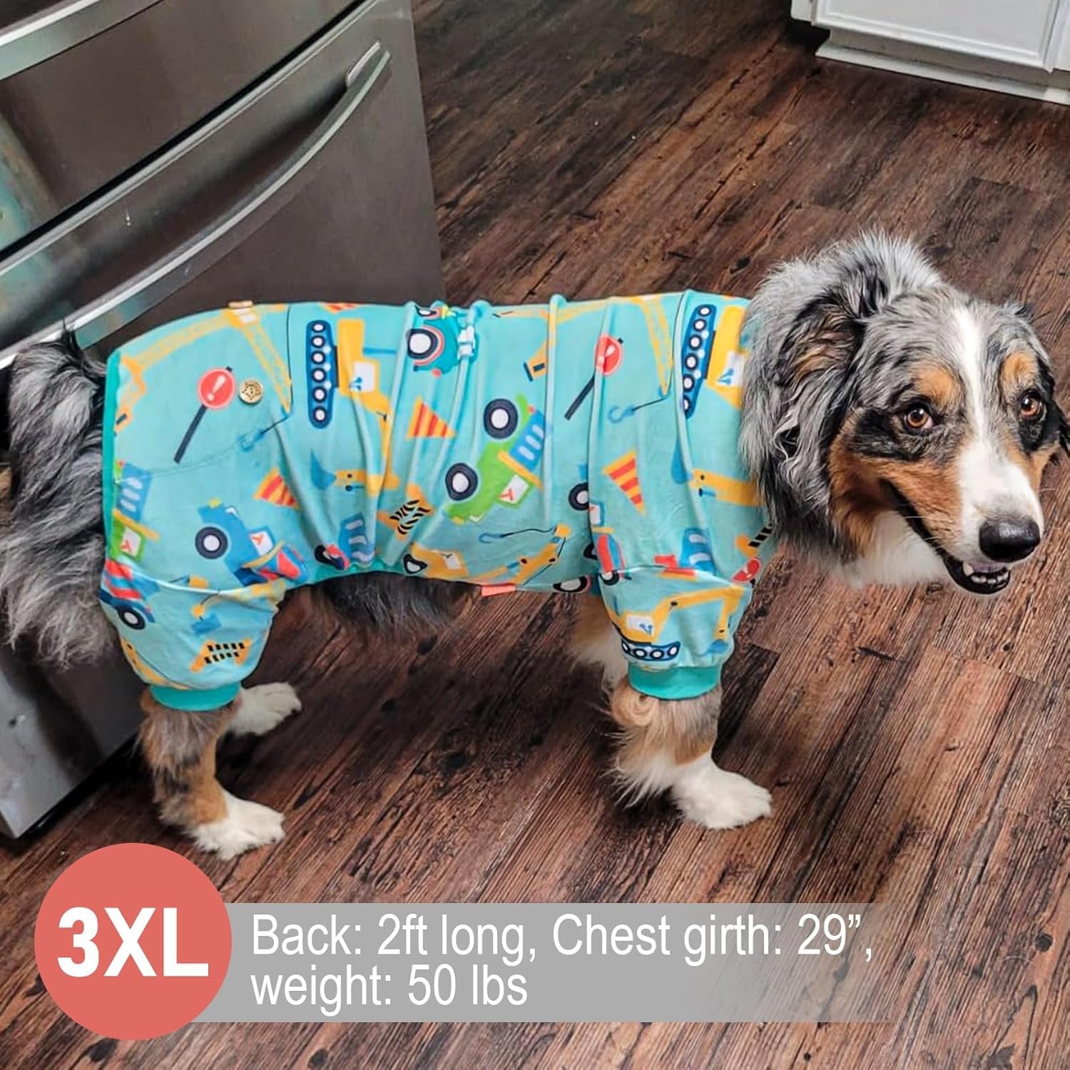 image:imageKYEESE Dog Pajamas Soft Dog Pajamas for Small Dogs Boy Girl Stretchy Dogs Pjs Velvet Pet Jumpsuit Sleepwear Comfy Jammies Lightweight Pet Onesie Outfit Donut M06 Construction Vehicles