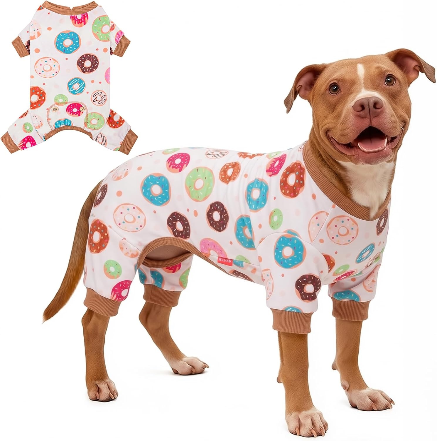 image:imageKYEESE Dog Pajamas Soft Dog Pajamas for Small Dogs Boy Girl Stretchy Dogs Pjs Velvet Pet Jumpsuit Sleepwear Comfy Jammies Lightweight Pet Onesie Outfit Donut M12 Donut