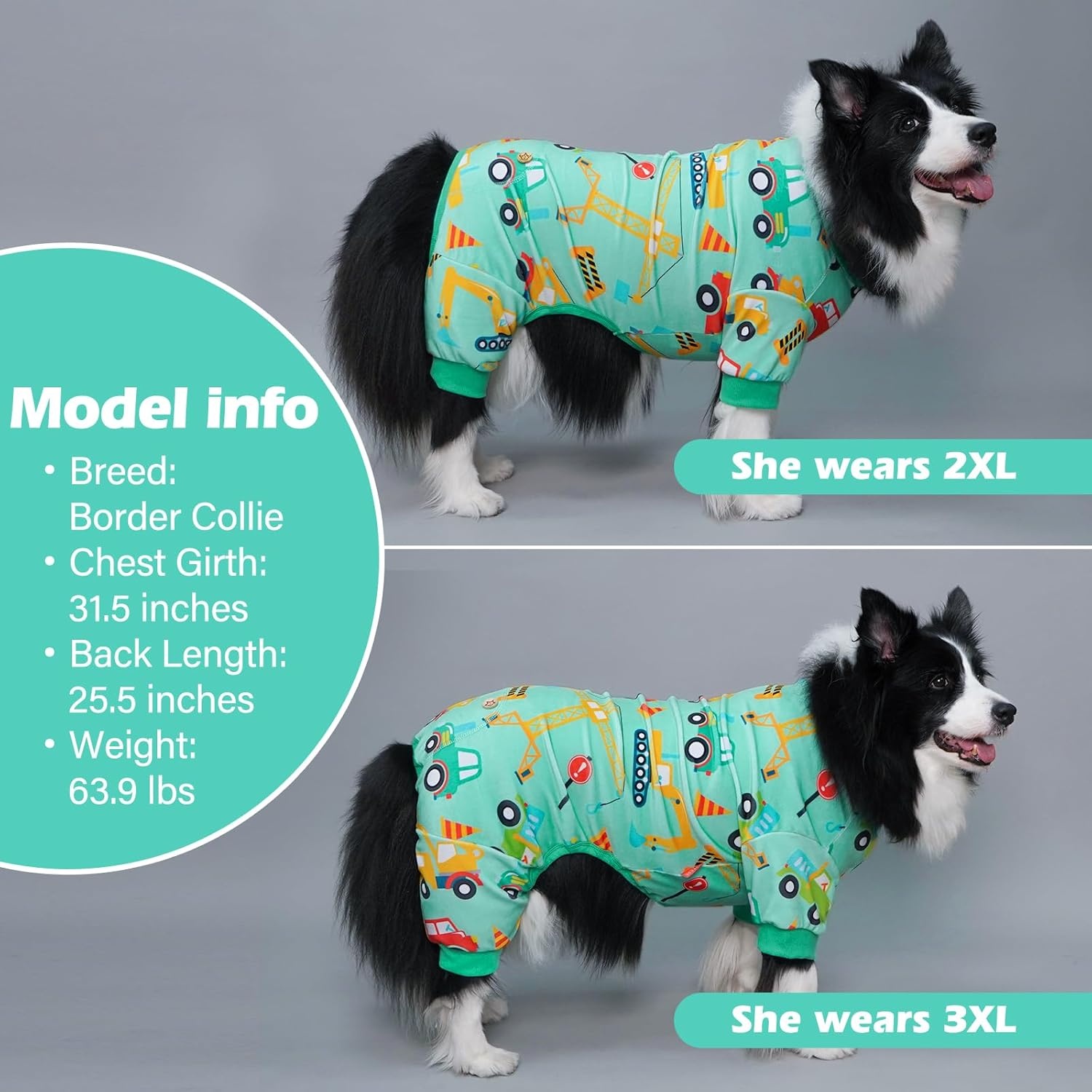 image:imageKYEESE Dog Pajamas Soft Dog Pajamas for Small Dogs Boy Girl Stretchy Dogs Pjs Velvet Pet Jumpsuit Sleepwear Comfy Jammies Lightweight Pet Onesie Outfit Donut M06 Construction Vehicles