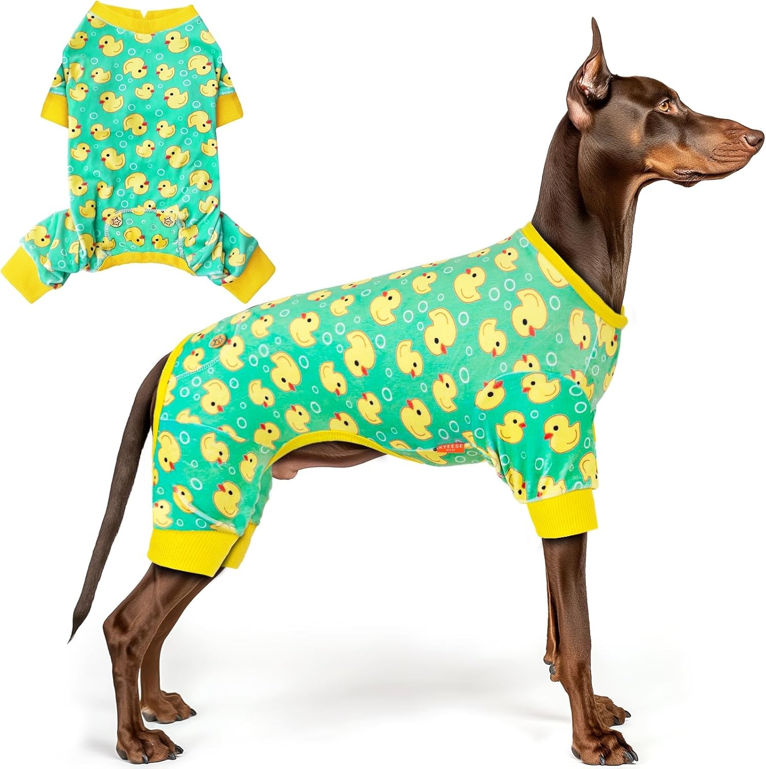 image:imageKYEESE Dog Pajamas Soft Dog Pajamas for Small Dogs Boy Girl Stretchy Dogs Pjs Velvet Pet Jumpsuit Sleepwear Comfy Jammies Lightweight Pet Onesie Outfit Donut M01 Yellow Duck