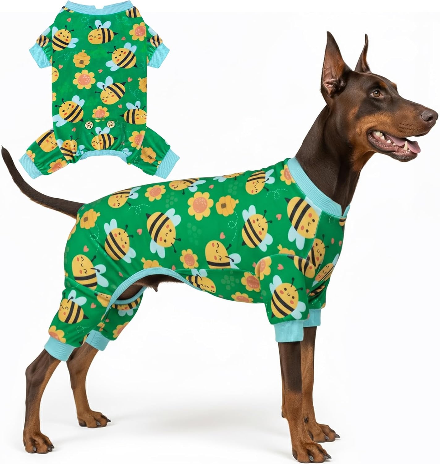 image:imageKYEESE Dog Pajamas Soft Dog Pajamas for Small Dogs Boy Girl Stretchy Dogs Pjs Velvet Pet Jumpsuit Sleepwear Comfy Jammies Lightweight Pet Onesie Outfit Donut M11 Little Bee