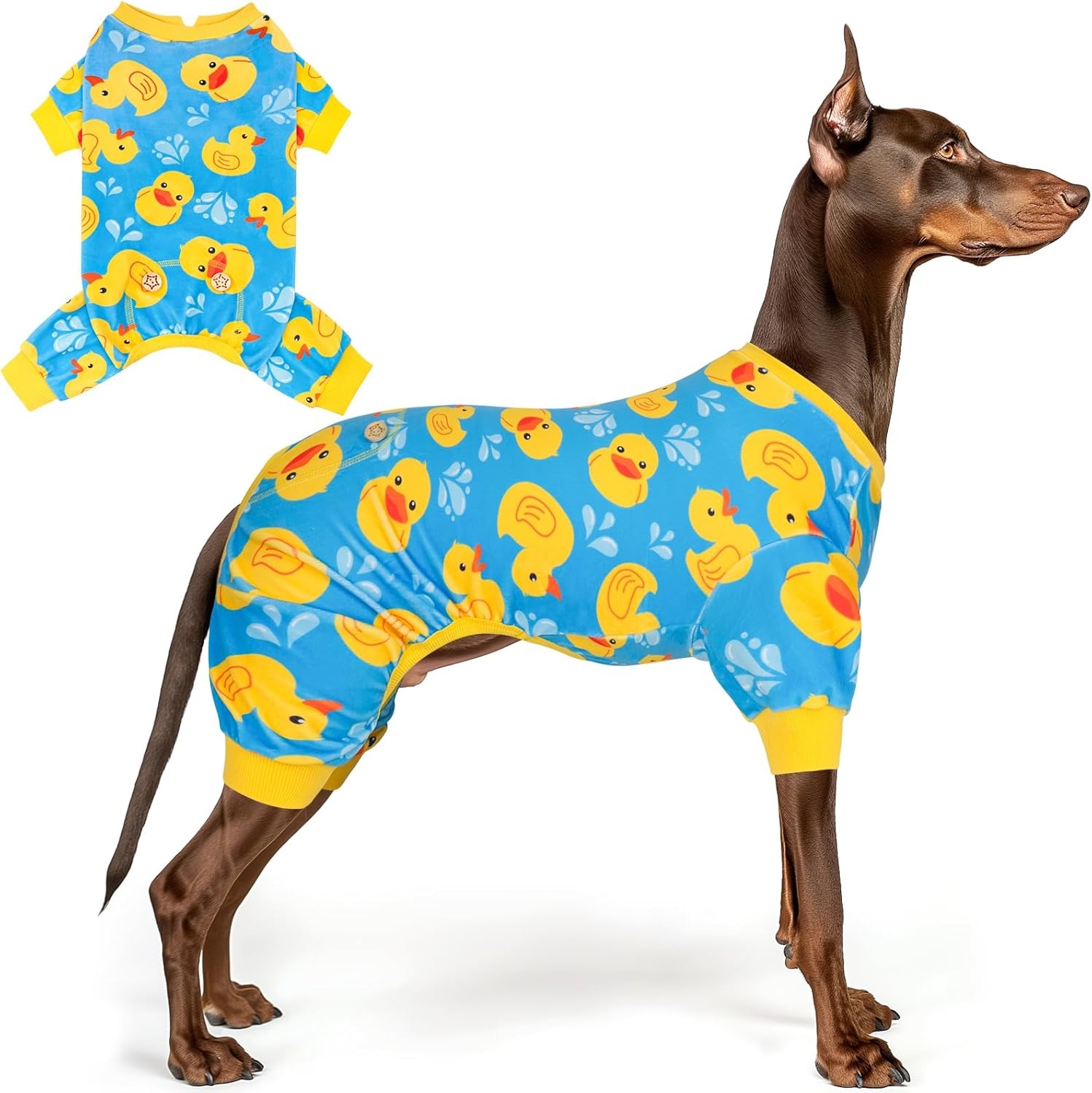 image:imageKYEESE Dog Pajamas Soft Dog Pajamas for Small Dogs Boy Girl Stretchy Dogs Pjs Velvet Pet Jumpsuit Sleepwear Comfy Jammies Lightweight Pet Onesie Outfit Donut M09 Blue Floating Duck