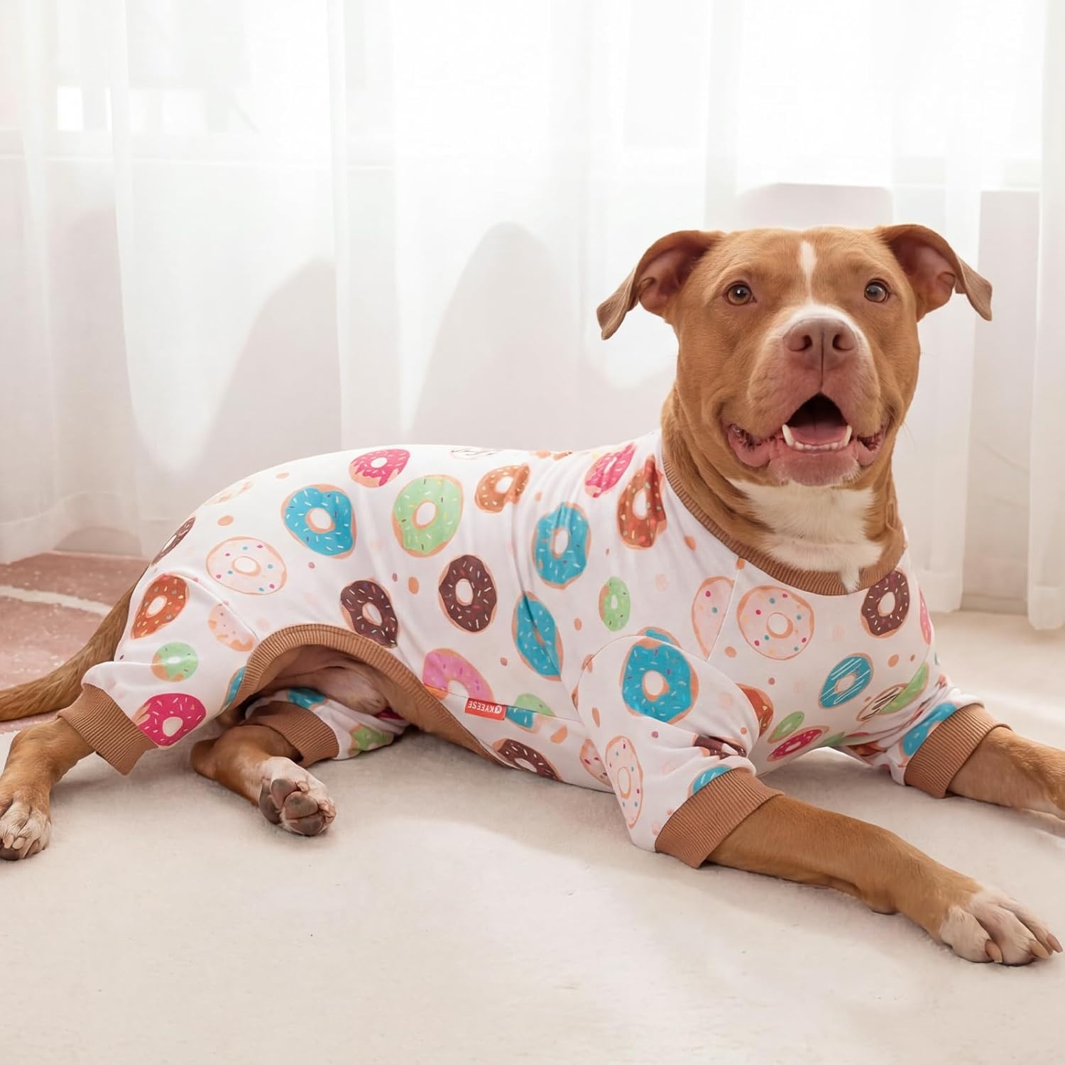 image:imageKYEESE Dog Pajamas Soft Dog Pajamas for Small Dogs Boy Girl Stretchy Dogs Pjs Velvet Pet Jumpsuit Sleepwear Comfy Jammies Lightweight Pet Onesie Outfit Donut M12 Donut