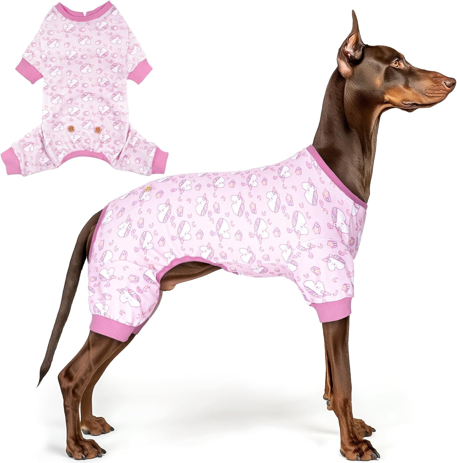 image:imageKYEESE Dog Pajamas Soft Dog Pajamas for Small Dogs Boy Girl Stretchy Dogs Pjs Velvet Pet Jumpsuit Sleepwear Comfy Jammies Lightweight Pet Onesie Outfit Donut M03 Unicorn Pink