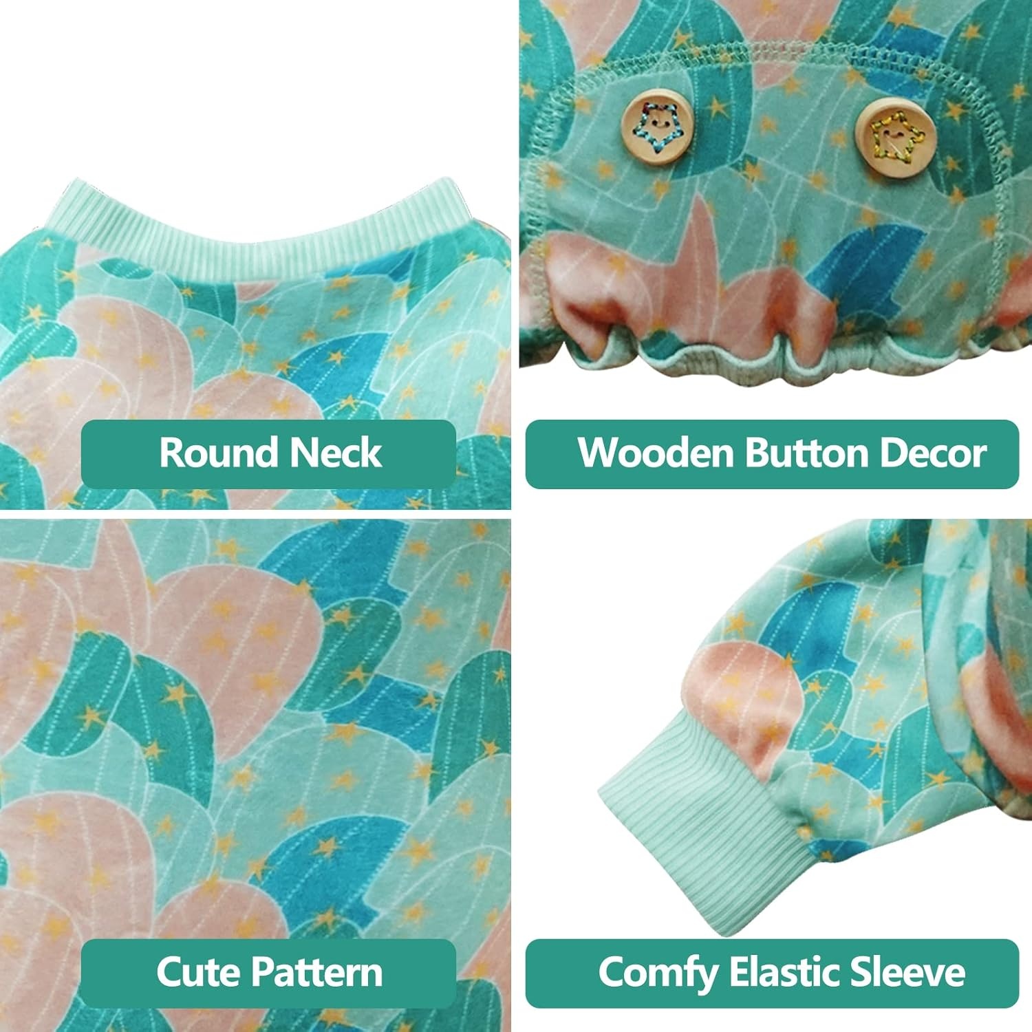 image:imageKYEESE Dog Pajamas Soft Dog Pajamas for Small Dogs Boy Girl Stretchy Dogs Pjs Velvet Pet Jumpsuit Sleepwear Comfy Jammies Lightweight Pet Onesie Outfit Donut M14 Cactus