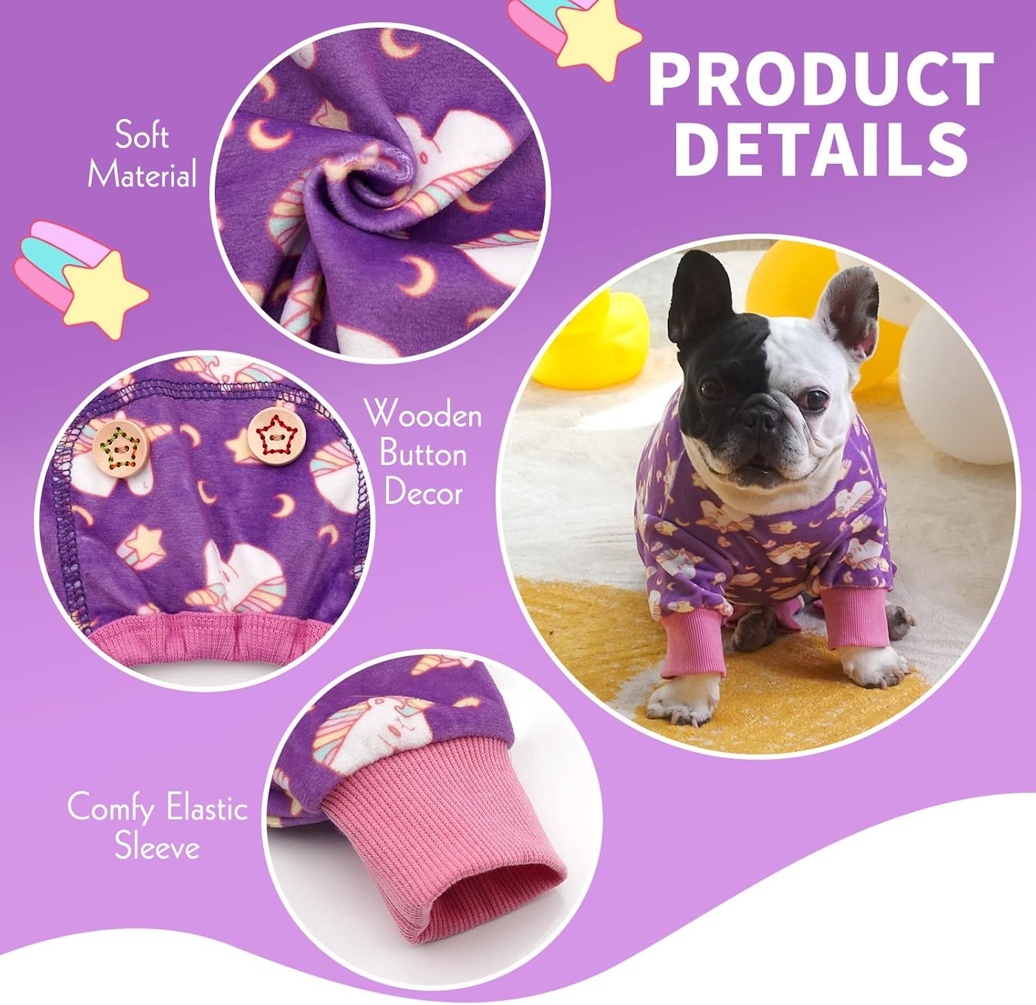 image:imageKYEESE Dog Pajamas Soft Dog Pajamas for Small Dogs Boy Girl Stretchy Dogs Pjs Velvet Pet Jumpsuit Sleepwear Comfy Jammies Lightweight Pet Onesie Outfit Donut M02 Unicorn Purple