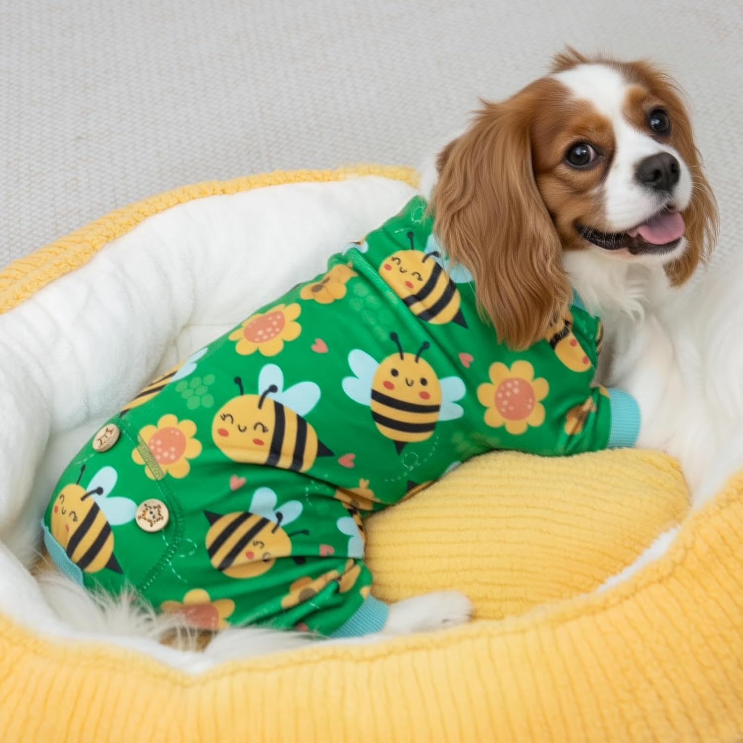 image:imageKYEESE Dog Pajamas Soft Dog Pajamas for Small Dogs Boy Girl Stretchy Dogs Pjs Velvet Pet Jumpsuit Sleepwear Comfy Jammies Lightweight Pet Onesie Outfit Donut M11 Little Bee