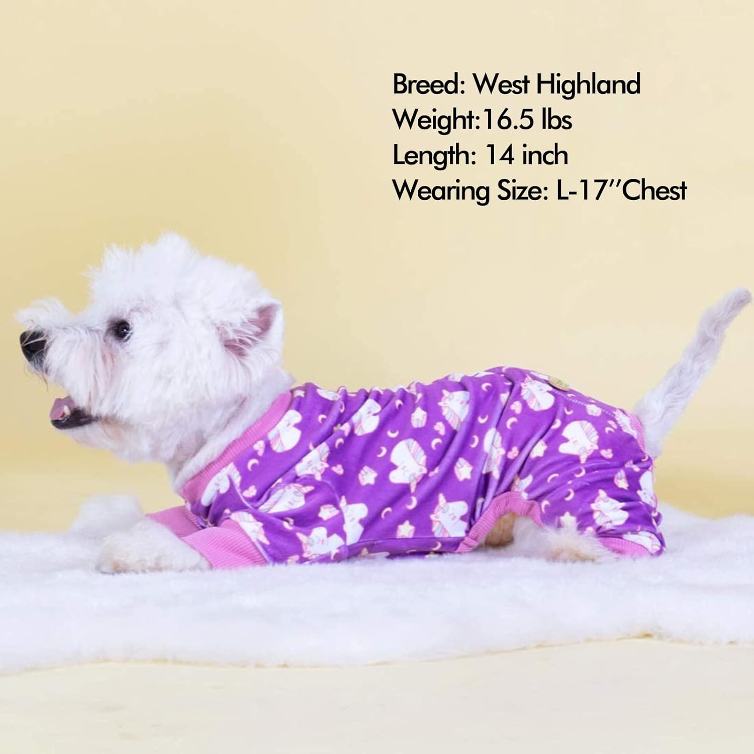 image:imageKYEESE Dog Pajamas Soft Dog Pajamas for Small Dogs Boy Girl Stretchy Dogs Pjs Velvet Pet Jumpsuit Sleepwear Comfy Jammies Lightweight Pet Onesie Outfit Donut M02 Unicorn Purple