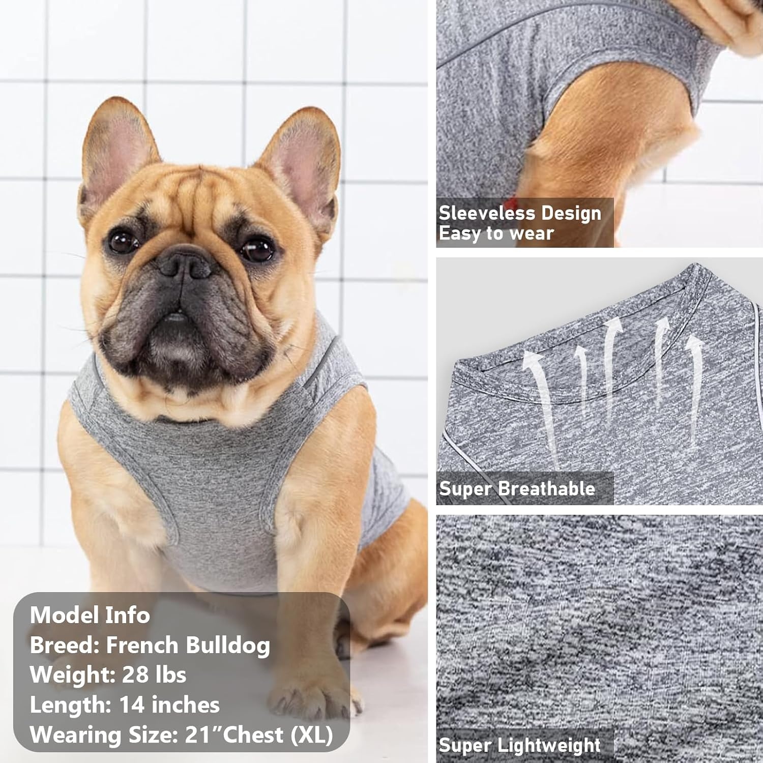image:imageKYEESE Reflective Dog Shirt Lightweight Sun Protection Dog T Shirts for Small Dogs Boy Breathable Sleeveless Pet Tank Top High Visibility Summer Dogs Clothes for Night Walking Outdoor Blue M2Grey