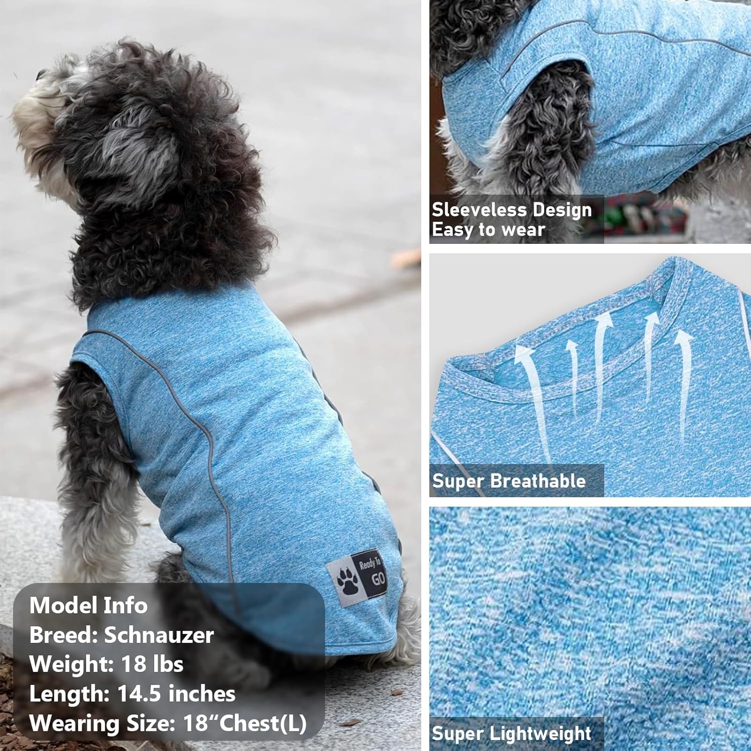 image:imageKYEESE Reflective Dog Shirt Lightweight Sun Protection Dog T Shirts for Small Dogs Boy Breathable Sleeveless Pet Tank Top High Visibility Summer Dogs Clothes for Night Walking Outdoor Blue M6 2Pack GreyBlue