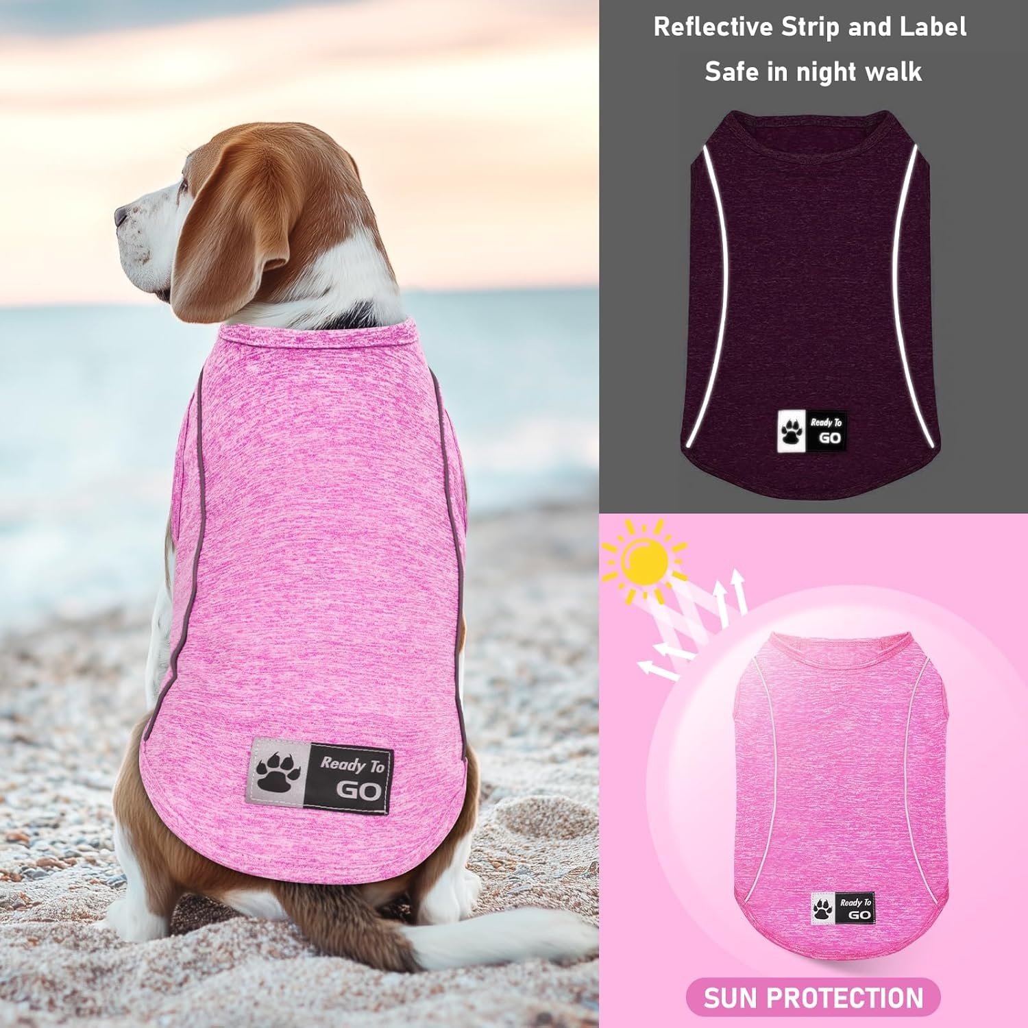 image:imageKYEESE Reflective Dog Shirt Lightweight Sun Protection Dog T Shirts for Small Dogs Boy Breathable Sleeveless Pet Tank Top High Visibility Summer Dogs Clothes for Night Walking Outdoor Blue M8 2Pack Lake BlueRose Red