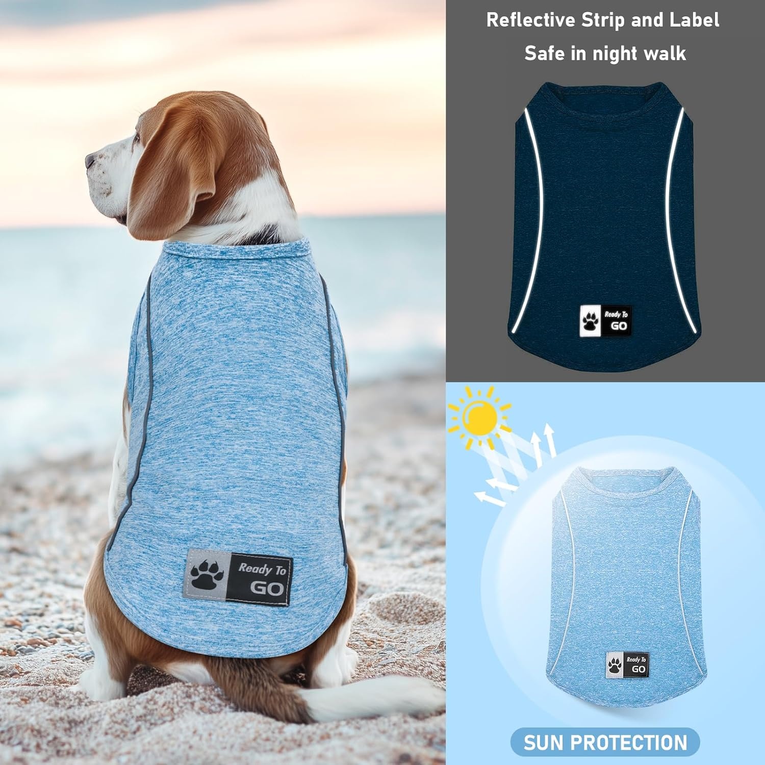 image:imageKYEESE Reflective Dog Shirt Lightweight Sun Protection Dog T Shirts for Small Dogs Boy Breathable Sleeveless Pet Tank Top High Visibility Summer Dogs Clothes for Night Walking Outdoor Blue M1Blue