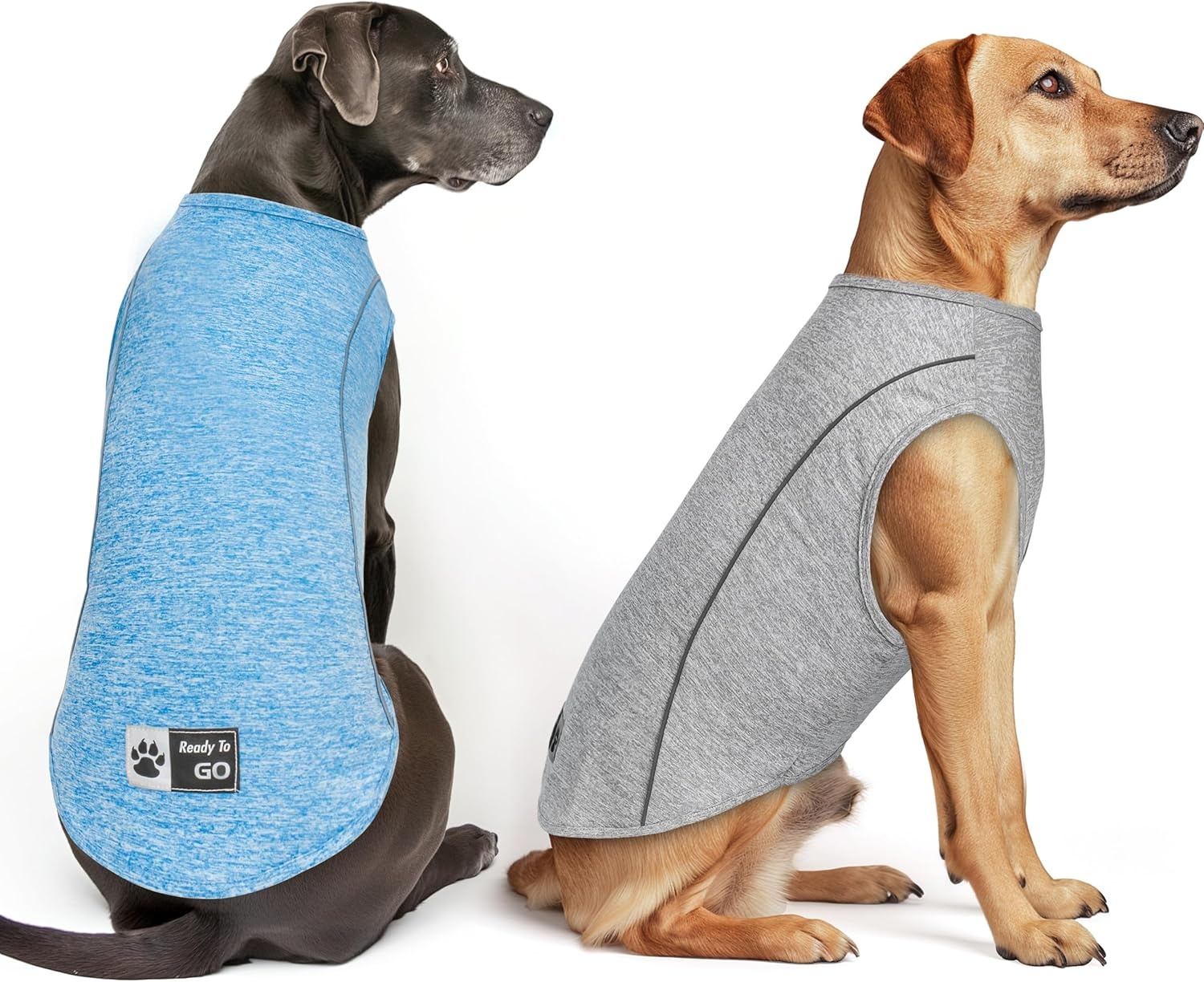 image:imageKYEESE Reflective Dog Shirt Lightweight Sun Protection Dog T Shirts for Small Dogs Boy Breathable Sleeveless Pet Tank Top High Visibility Summer Dogs Clothes for Night Walking Outdoor Blue M6 2Pack GreyBlue