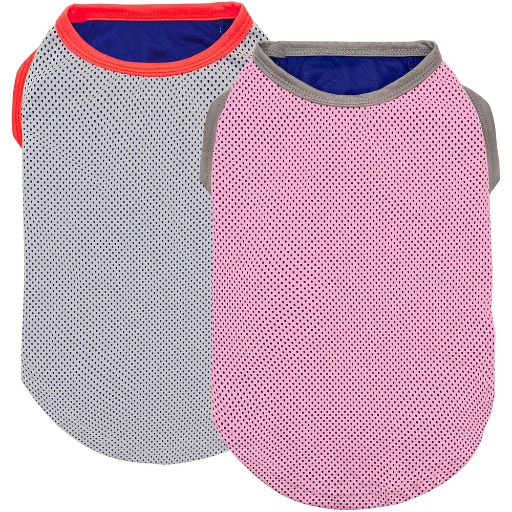 image:imageKYEESE 2Pack Dog Cooling Shirt Breathable Dog Shirt for Small Dogs Sun Protection Dogs Cooling Vest Tank Top Lightweight Soft Sleeveless Summer Pet Clothes DuckBlue M6 PinkGrey