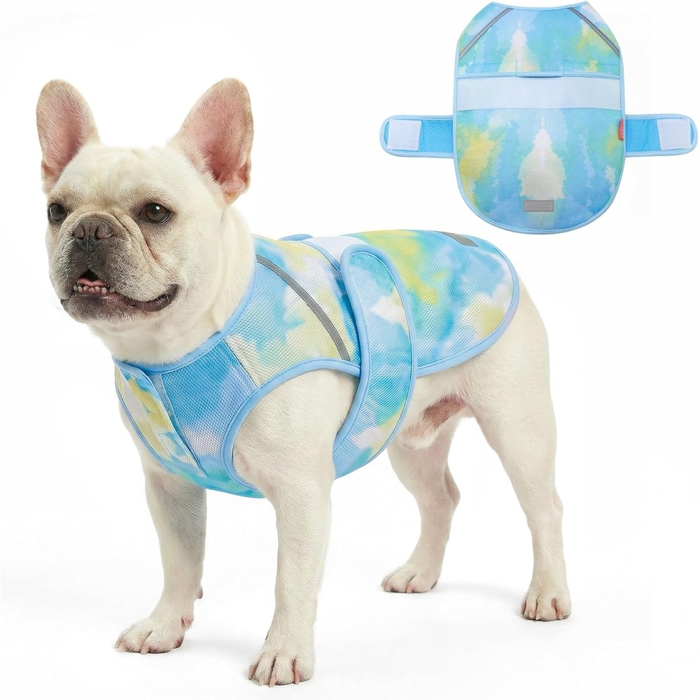 image:imageKYEESE Dog Cooling Vest Lightweight Dog Cooler Jacket 3D Breathable Mesh Pet Cooling Shirts for Summer with Reflective Stripe Sun Protection Pet T Shirt for Beach Hiking Walking Blue LBlue