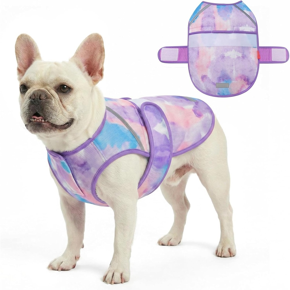 image:imageKYEESE Dog Cooling Vest Lightweight Dog Cooler Jacket 3D Breathable Mesh Pet Cooling Shirts for Summer with Reflective Stripe Sun Protection Pet T Shirt for Beach Hiking Walking Blue LPurple