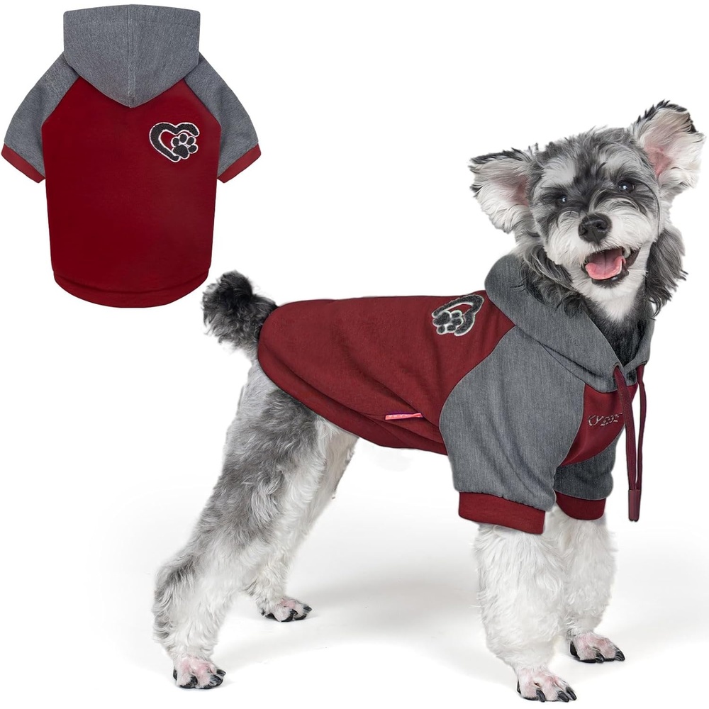 image:imageKYEESE Dog Hoodie Stretchy Dog Clothes for Small Dogs Soft Pet Sweatshirt with Drawstring Dogs Winter Coat for Cold Weather Cat Coat with Leash Hole Comfort Cat Sweater Warm Pet Clothes4Red