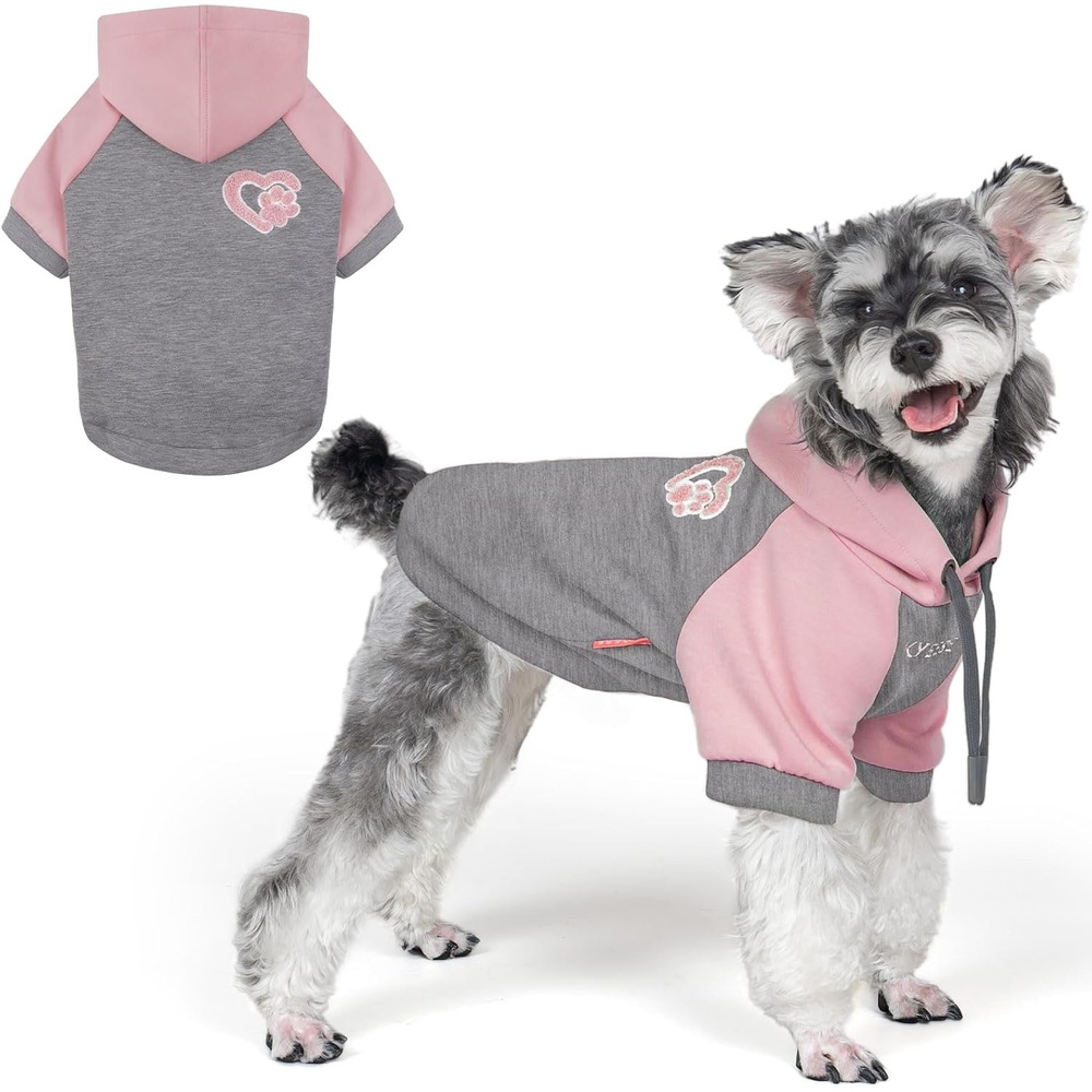 image:imageKYEESE Dog Hoodie Stretchy Dog Clothes for Small Dogs Soft Pet Sweatshirt with Drawstring Dogs Winter Coat for Cold Weather Cat Coat with Leash Hole Comfort Cat Sweater Warm Pet Clothes1Grey Pink
