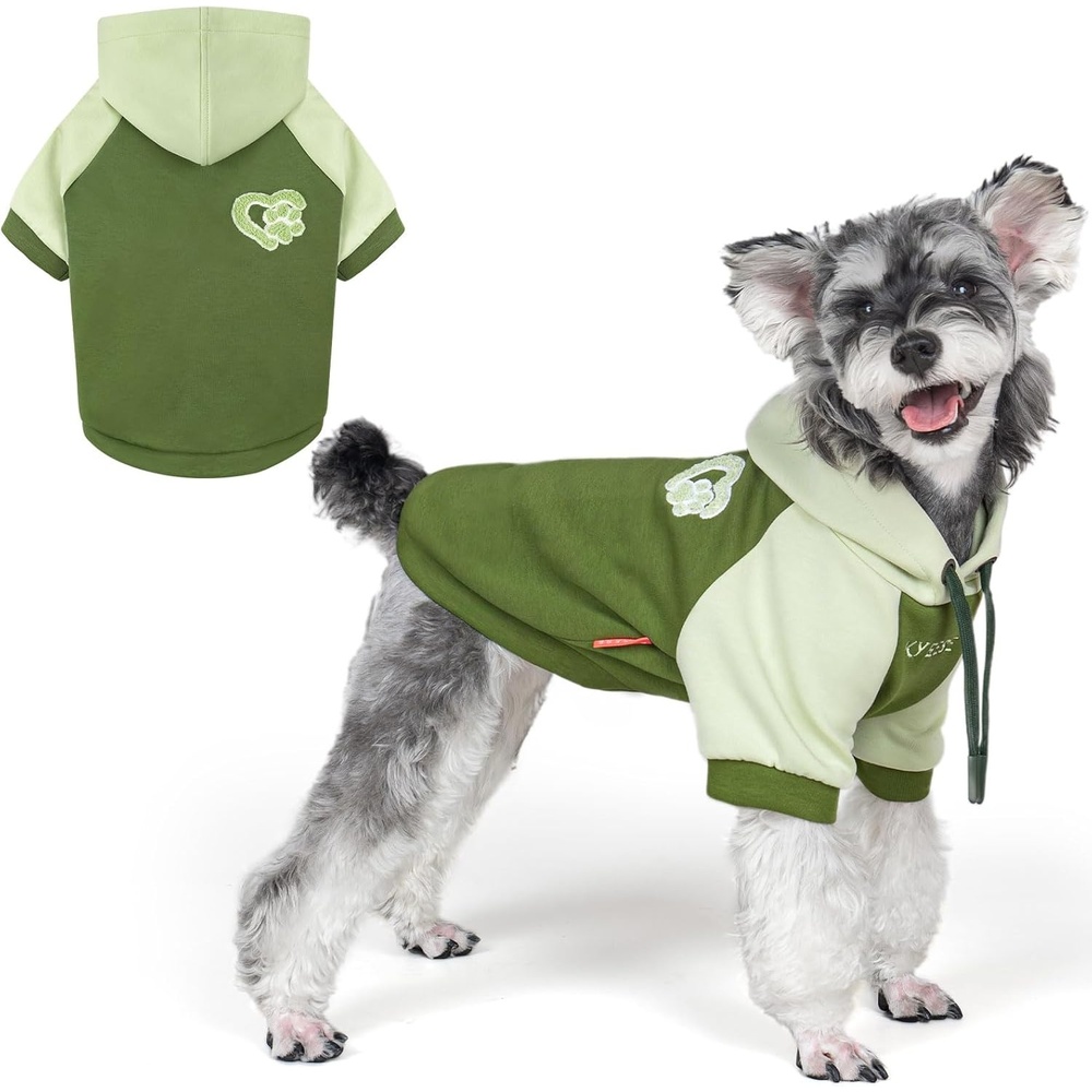 image:imageKYEESE Dog Hoodie Stretchy Dog Clothes for Small Dogs Soft Pet Sweatshirt with Drawstring Dogs Winter Coat for Cold Weather Cat Coat with Leash Hole Comfort Cat Sweater Warm Pet Clothes3Green