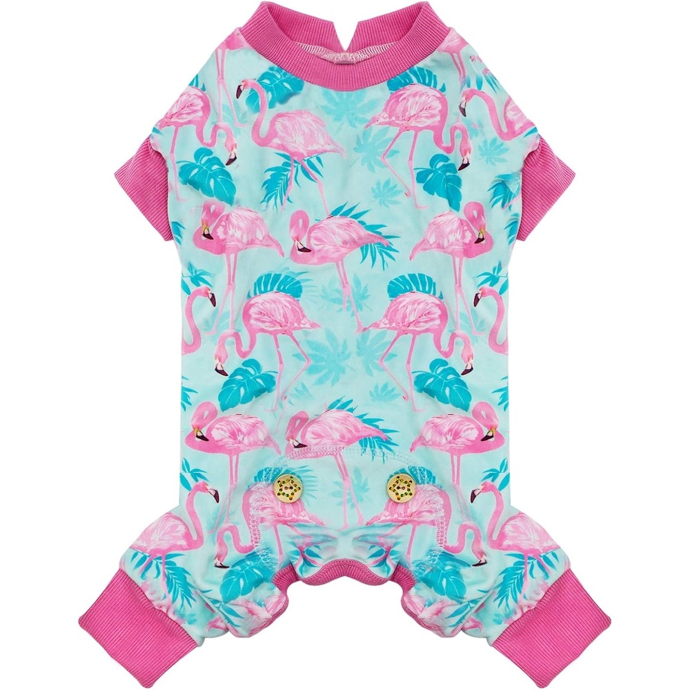 image:imageKYEESE Dog Pajamas Soft Dog Pajamas for Small Dogs Boy Girl Stretchy Dogs Pjs Velvet Pet Jumpsuit Sleepwear Comfy Jammies Lightweight Pet Onesie Outfit Donut M05 Flamingo