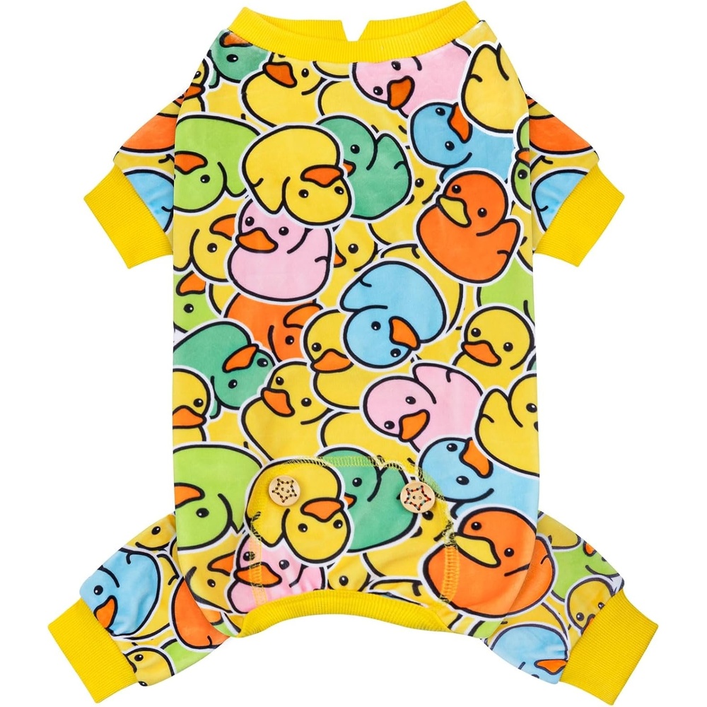 image:imageKYEESE Dog Pajamas Soft Dog Pajamas for Small Dogs Boy Girl Stretchy Dogs Pjs Velvet Pet Jumpsuit Sleepwear Comfy Jammies Lightweight Pet Onesie Outfit Donut M08 Colorful Duck