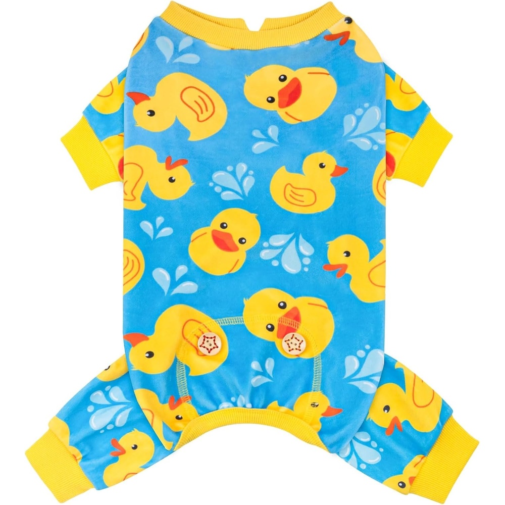 image:imageKYEESE Dog Pajamas Soft Dog Pajamas for Small Dogs Boy Girl Stretchy Dogs Pjs Velvet Pet Jumpsuit Sleepwear Comfy Jammies Lightweight Pet Onesie Outfit Donut M09 Blue Floating Duck