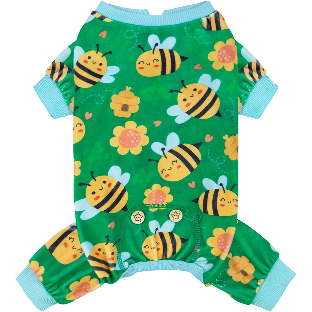 image:imageKYEESE Dog Pajamas Soft Dog Pajamas for Small Dogs Boy Girl Stretchy Dogs Pjs Velvet Pet Jumpsuit Sleepwear Comfy Jammies Lightweight Pet Onesie Outfit Donut M11 Little Bee