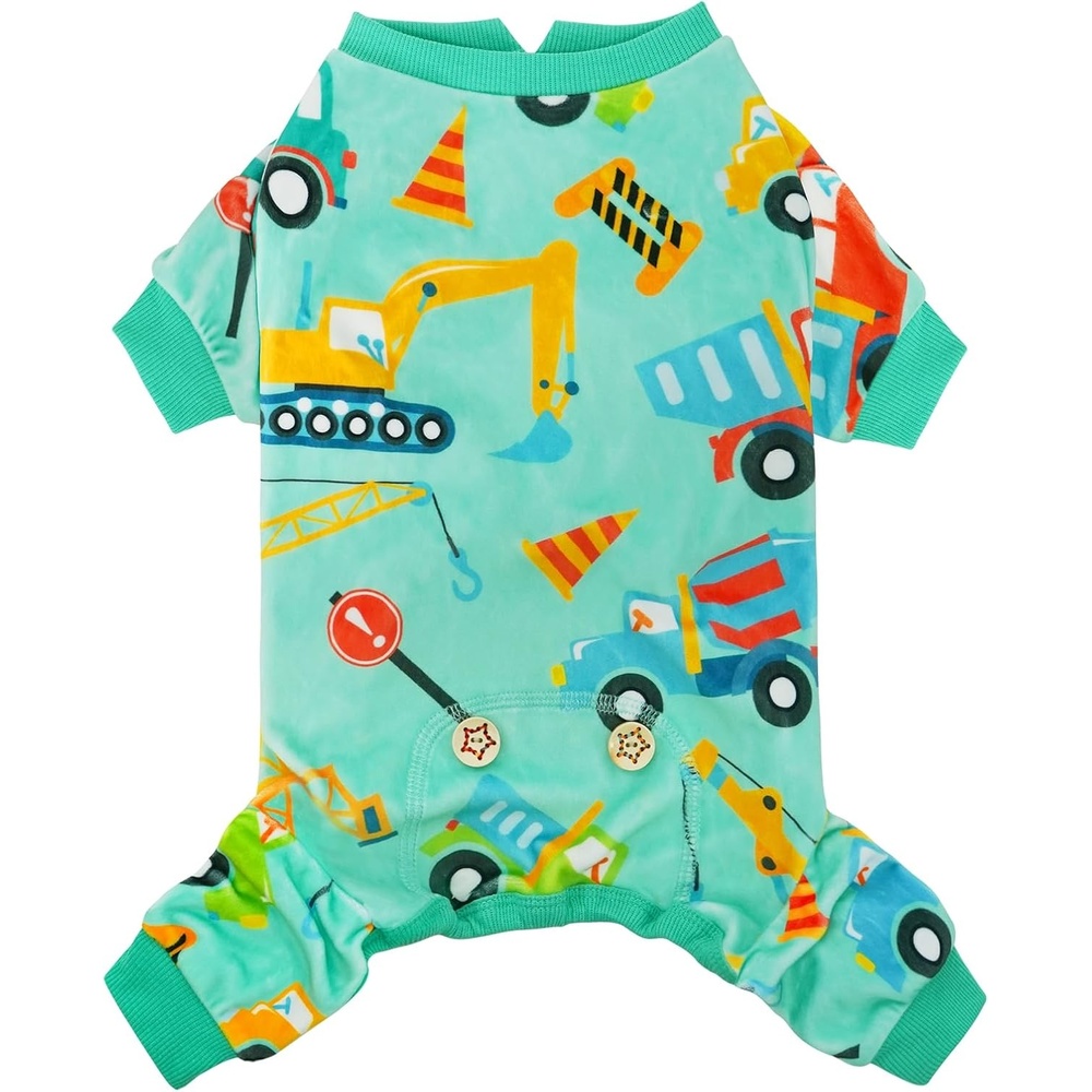 image:imageKYEESE Dog Pajamas Soft Dog Pajamas for Small Dogs Boy Girl Stretchy Dogs Pjs Velvet Pet Jumpsuit Sleepwear Comfy Jammies Lightweight Pet Onesie Outfit Donut M06 Construction Vehicles