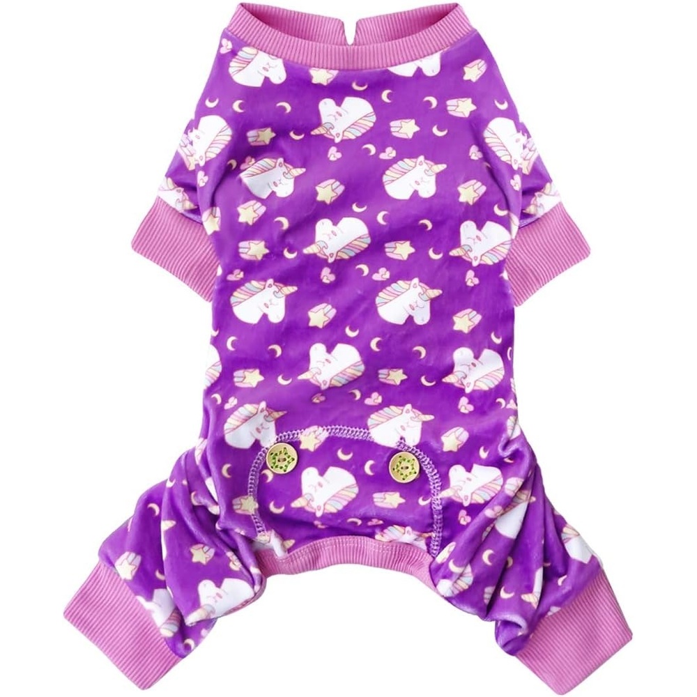 image:imageKYEESE Dog Pajamas Soft Dog Pajamas for Small Dogs Boy Girl Stretchy Dogs Pjs Velvet Pet Jumpsuit Sleepwear Comfy Jammies Lightweight Pet Onesie Outfit Donut M02 Unicorn Purple