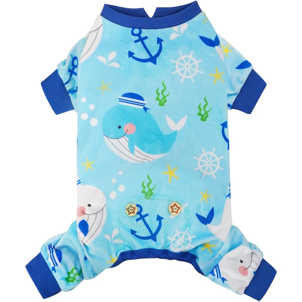 image:imageKYEESE Dog Pajamas Soft Dog Pajamas for Small Dogs Boy Girl Stretchy Dogs Pjs Velvet Pet Jumpsuit Sleepwear Comfy Jammies Lightweight Pet Onesie Outfit Donut M07 Whale