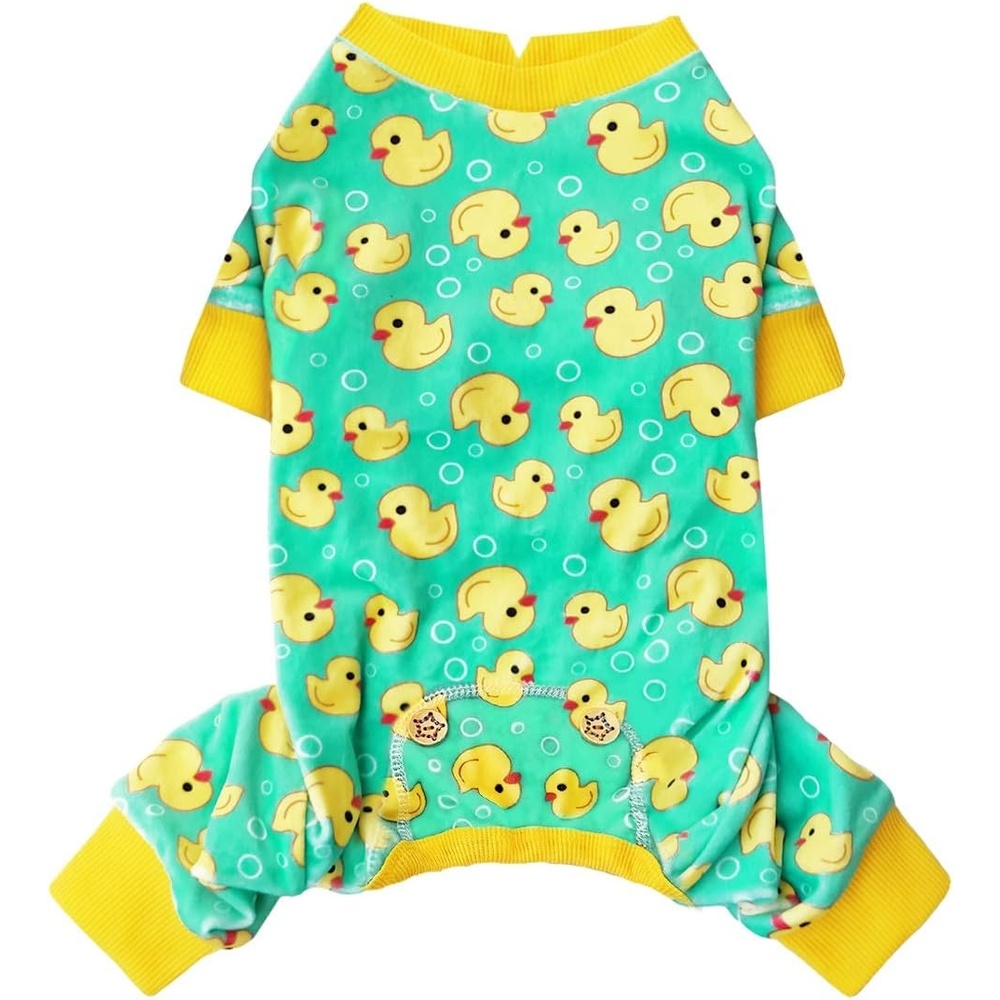 image:imageKYEESE Dog Pajamas Soft Dog Pajamas for Small Dogs Boy Girl Stretchy Dogs Pjs Velvet Pet Jumpsuit Sleepwear Comfy Jammies Lightweight Pet Onesie Outfit Donut M01 Yellow Duck